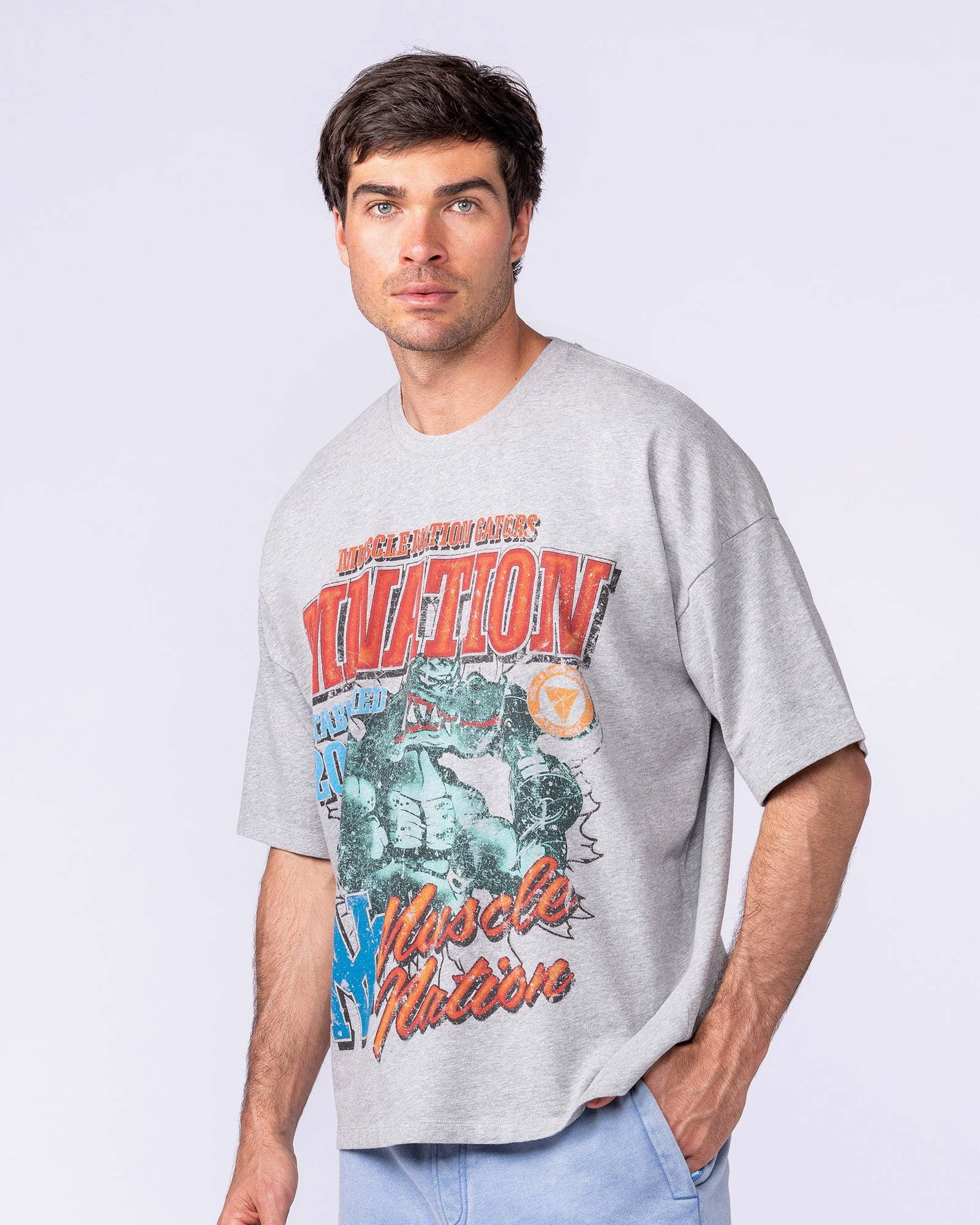 Gators Oversized Boxy Tee - Light Grey Marl