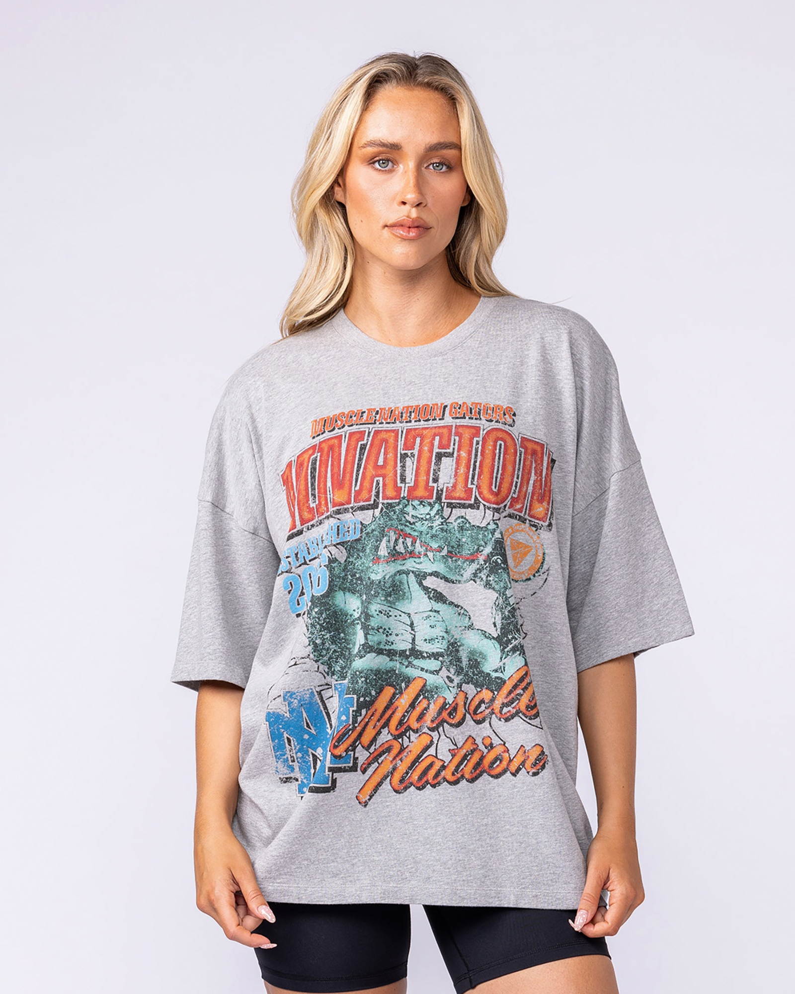 Gators Oversized Boxy Tee - Light Grey Marl