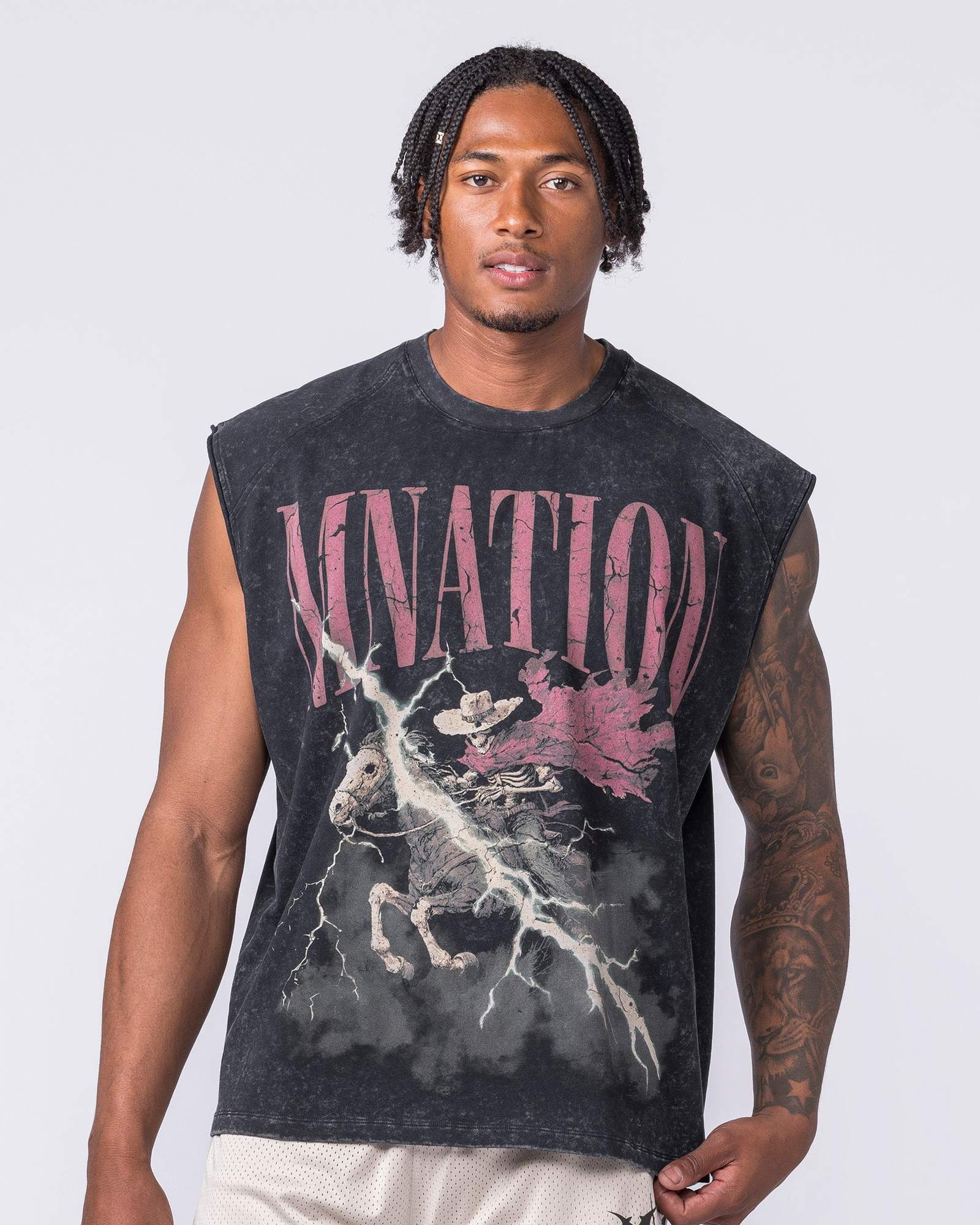 Night Rider Vintage Boxy Muscle Tank - Washed Black