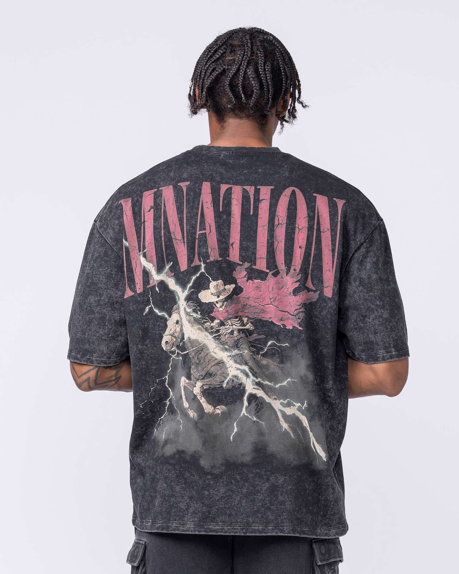 Night Rider Vintage Oversized Tee - Washed Black