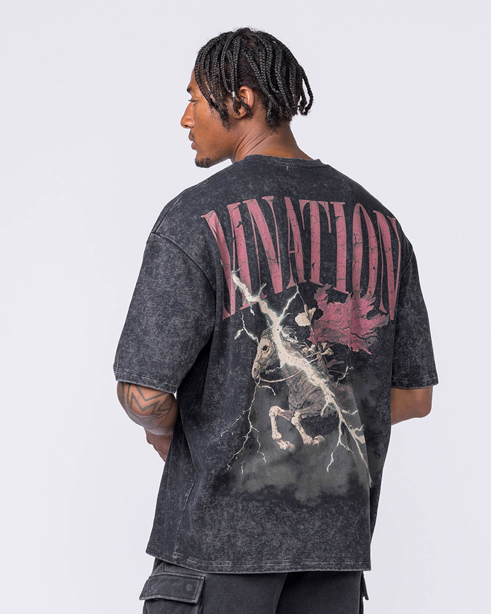 Night Rider Vintage Oversized Tee - Washed Black