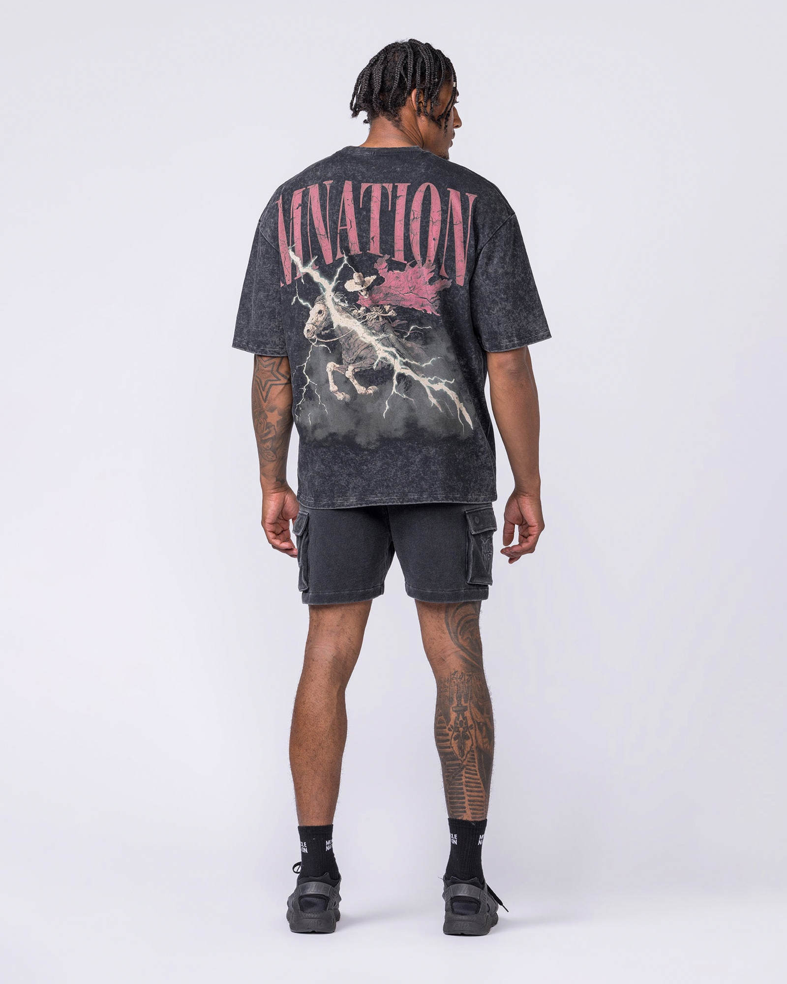 Night Rider Vintage Oversized Tee - Washed Black