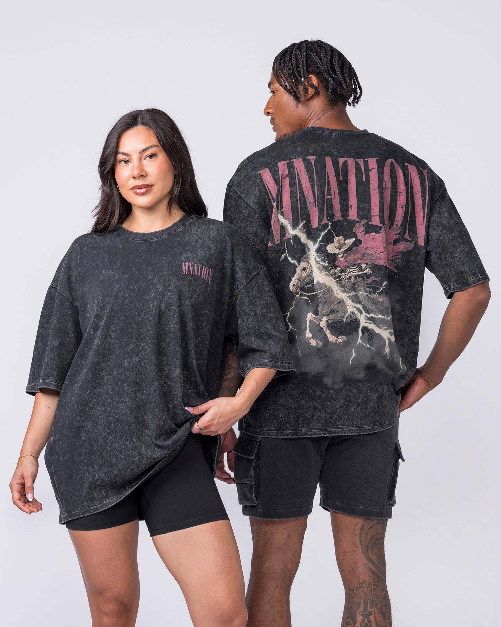 Night Rider Vintage Oversized Tee - Washed Black