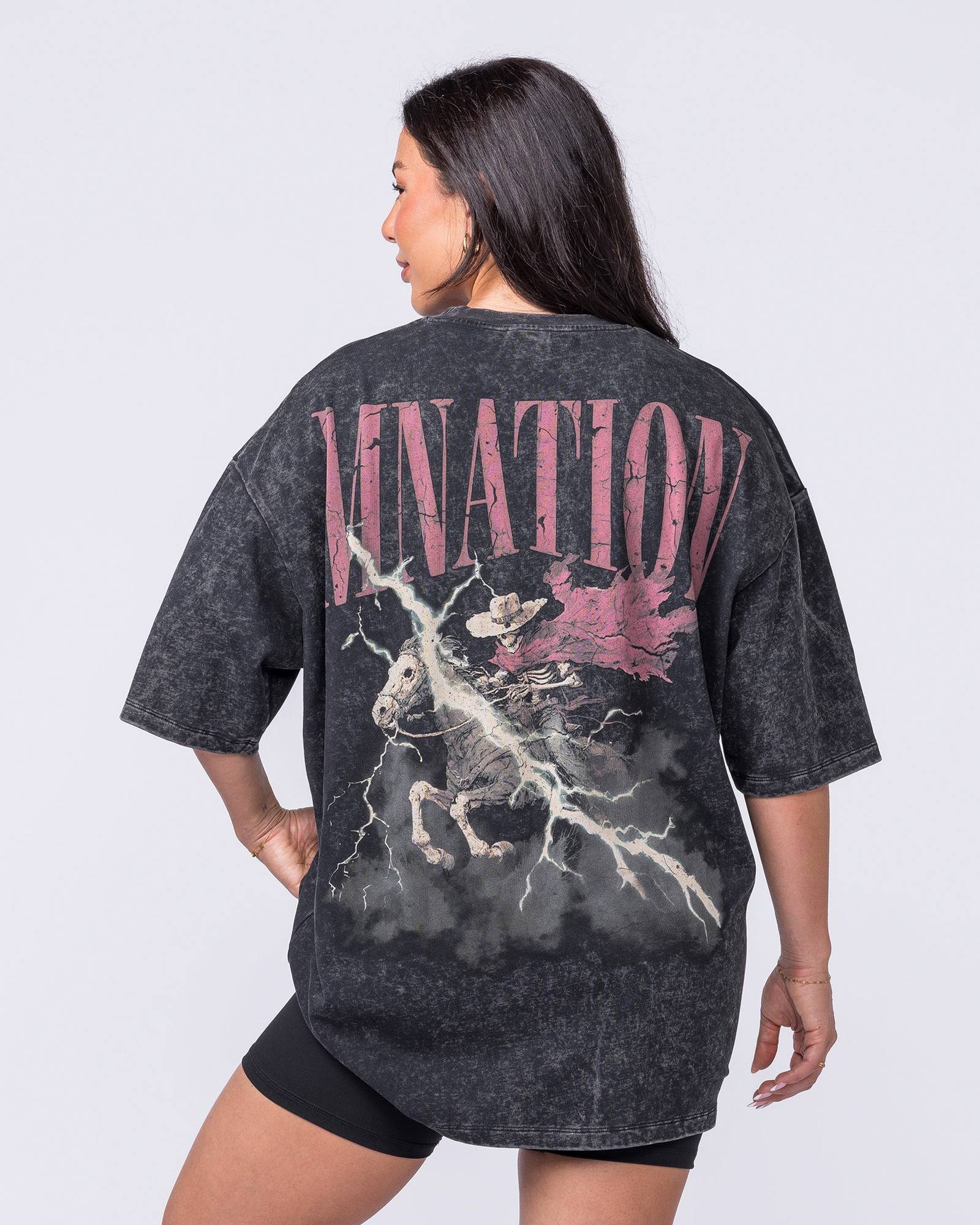 Night Rider Vintage Oversized Tee - Washed Black