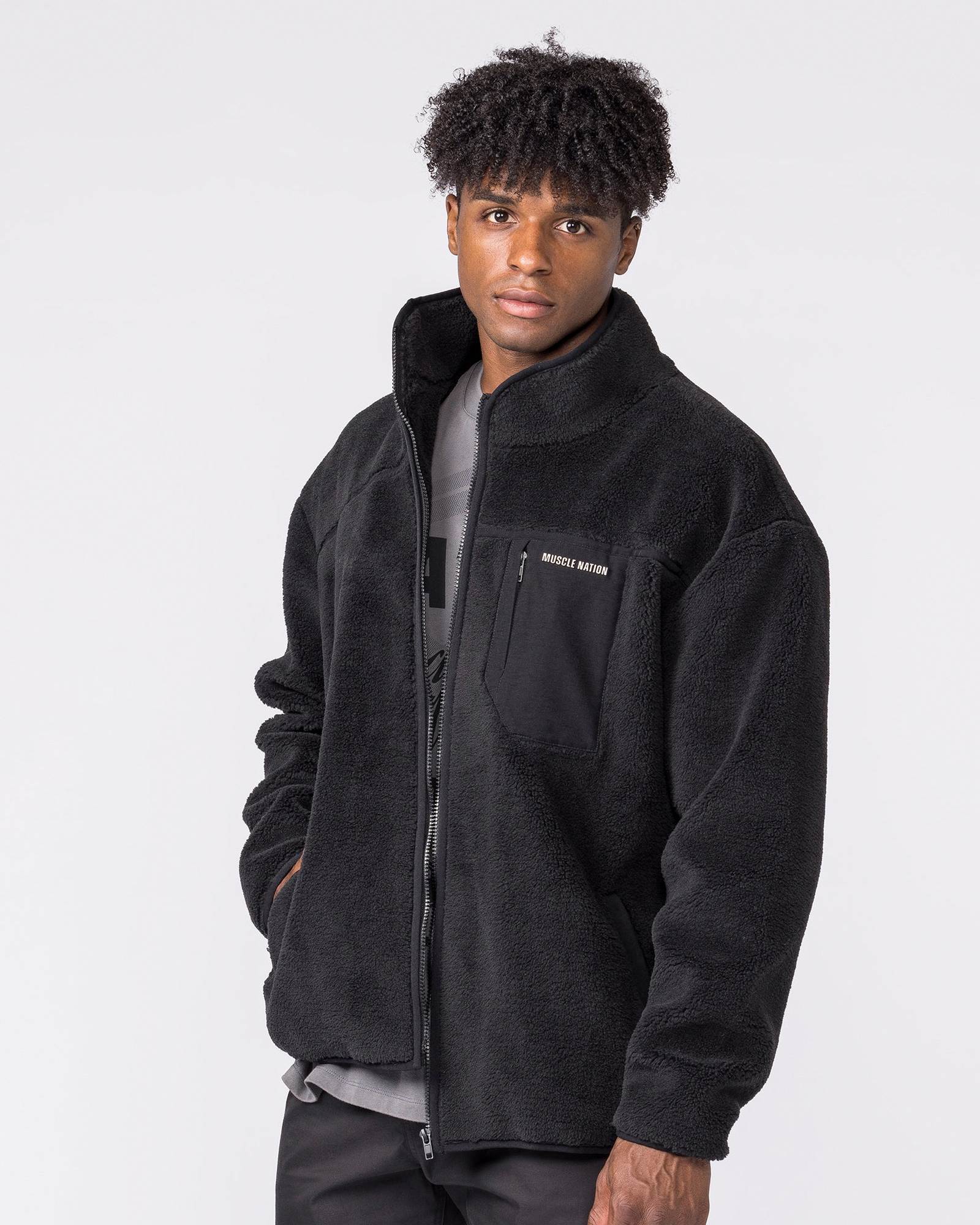 Nomad Sherpa Zip Through Jacket - Black
