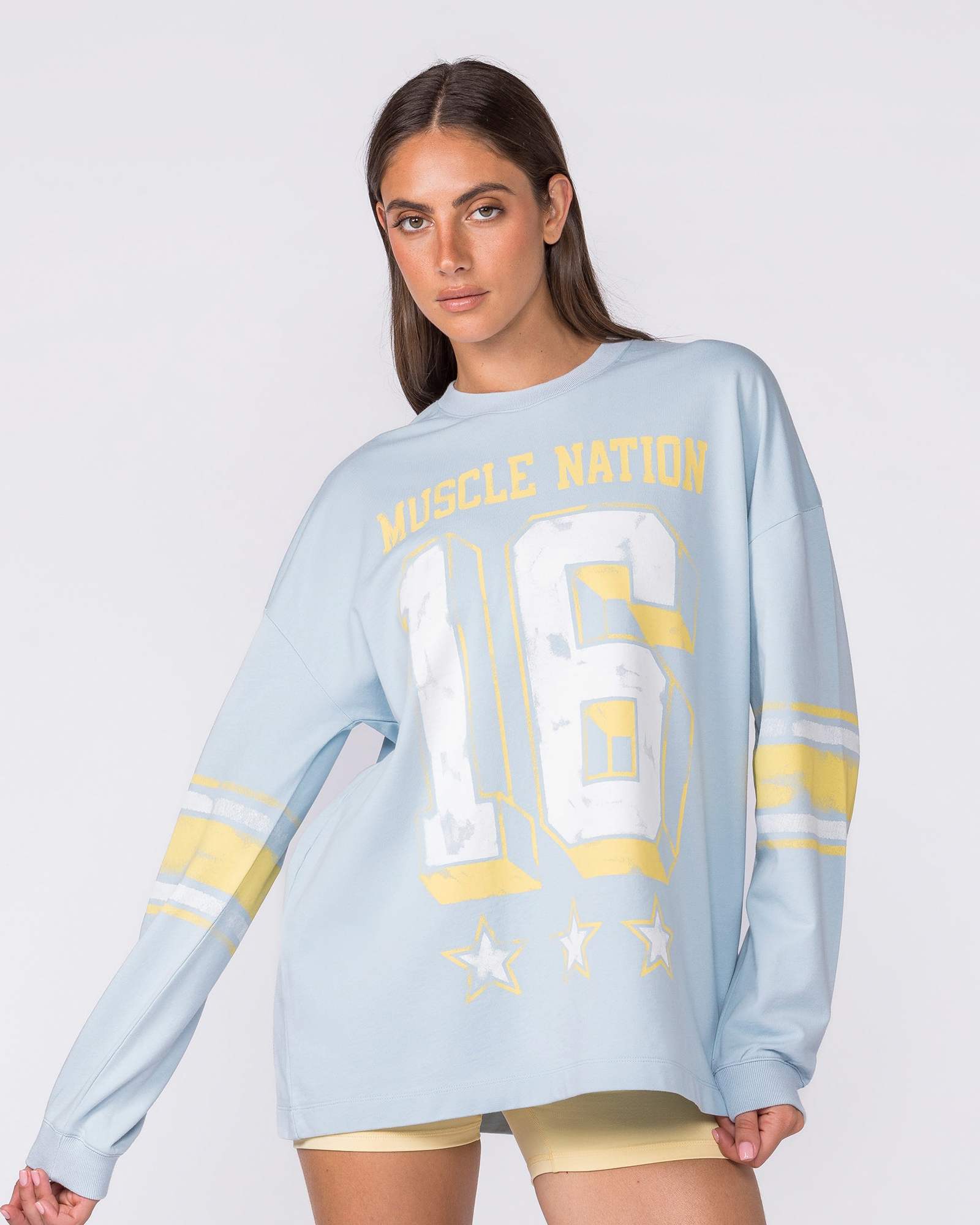 Numero Loopback Oversized Long Sleeve Top - Blue Bell
