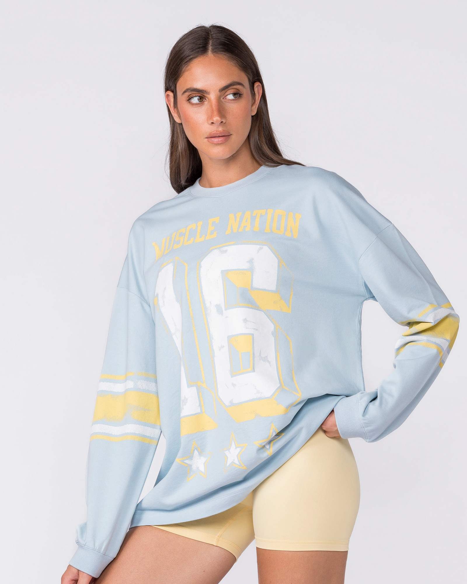 Numero Loopback Oversized Long Sleeve Top - Blue Bell