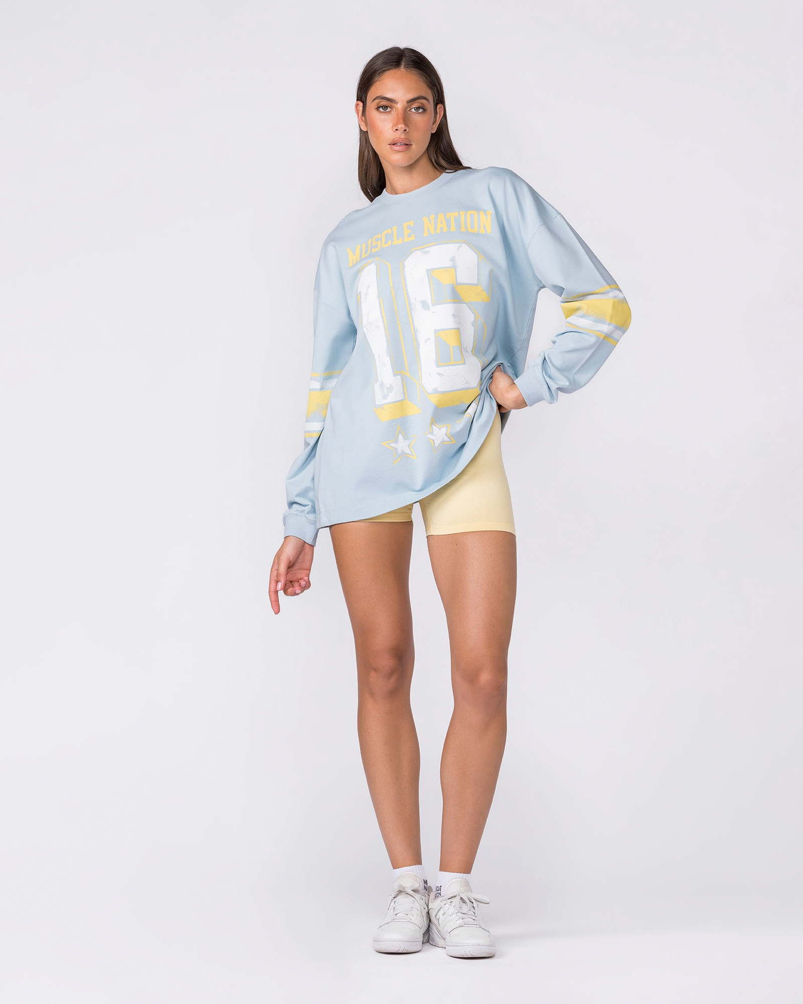 Numero Loopback Oversized Long Sleeve Top - Blue Bell