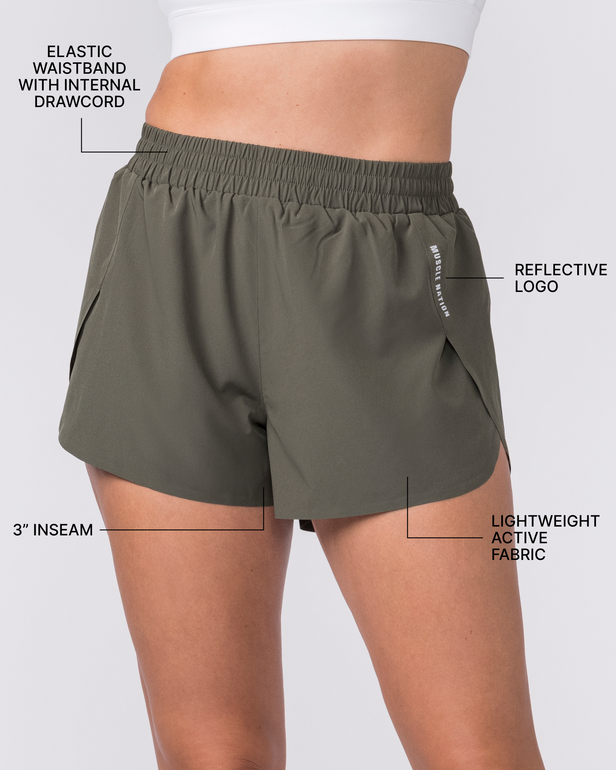 Pace 3" High-Waisted Run Shorts - Dark Khaki