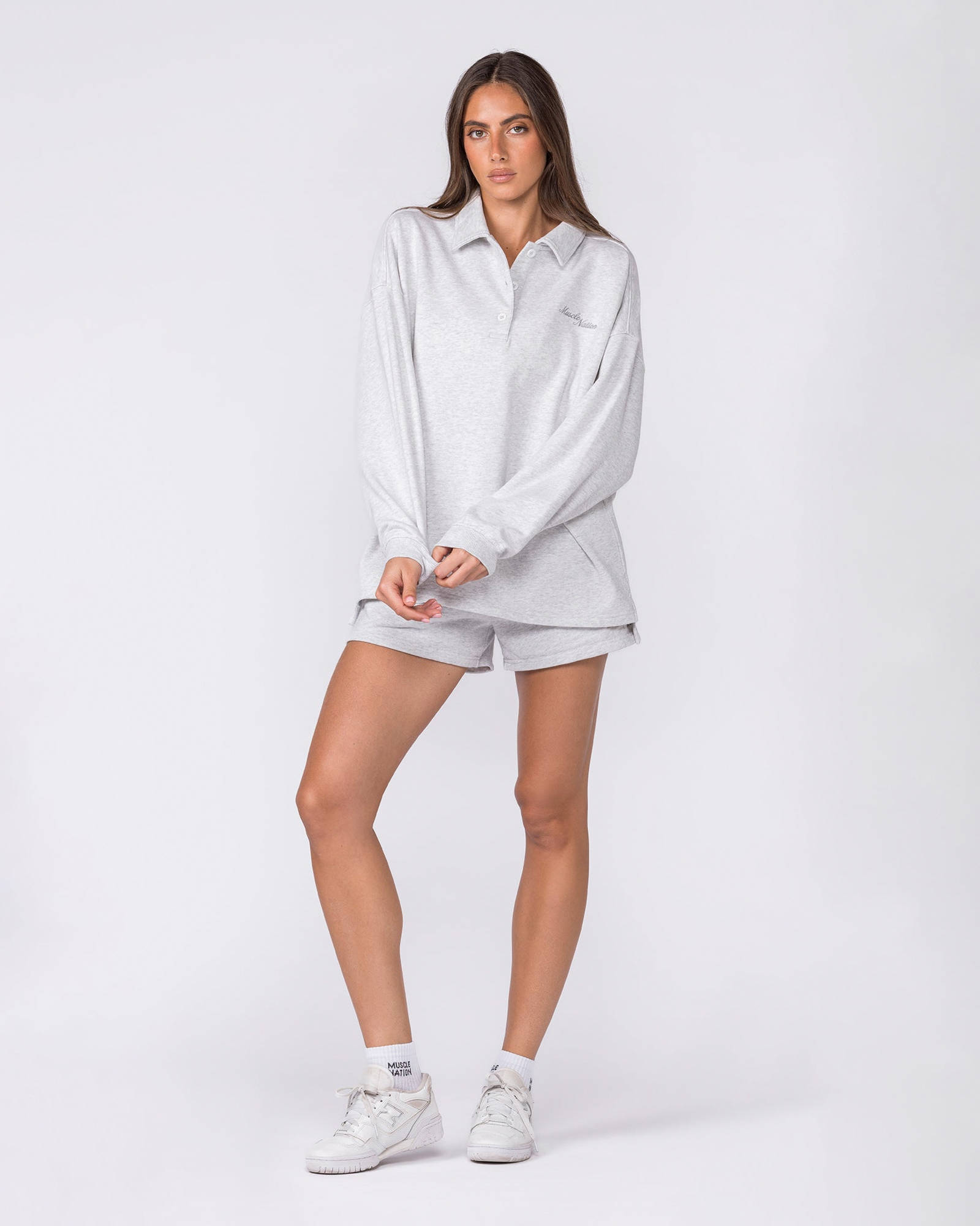 Polo Relaxed Pullover - Snow Grey Marl