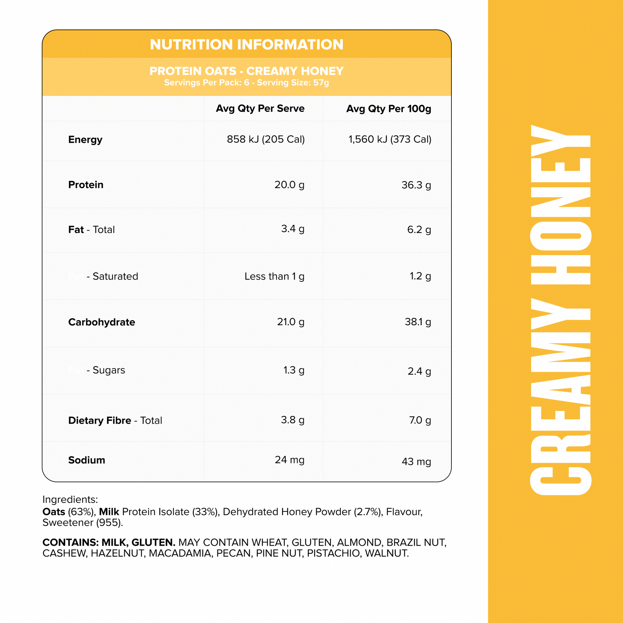 PROTEIN Quick Oats - Creamy Honey - 6 Sachets