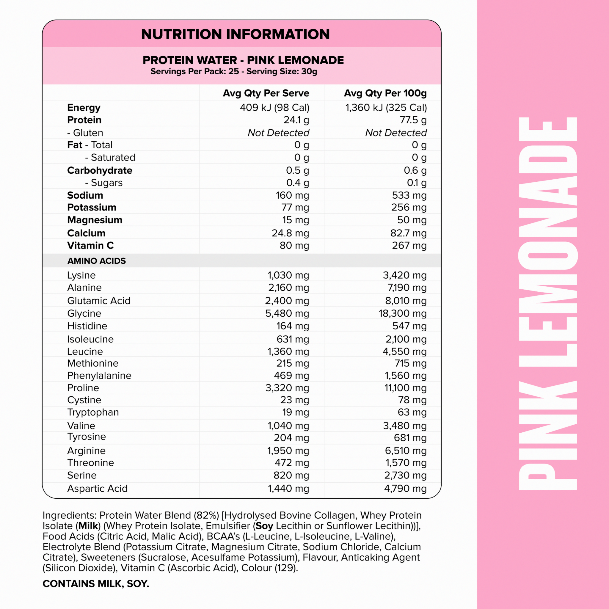 PROTEIN WATER - Pink Lemonade - 25 serves