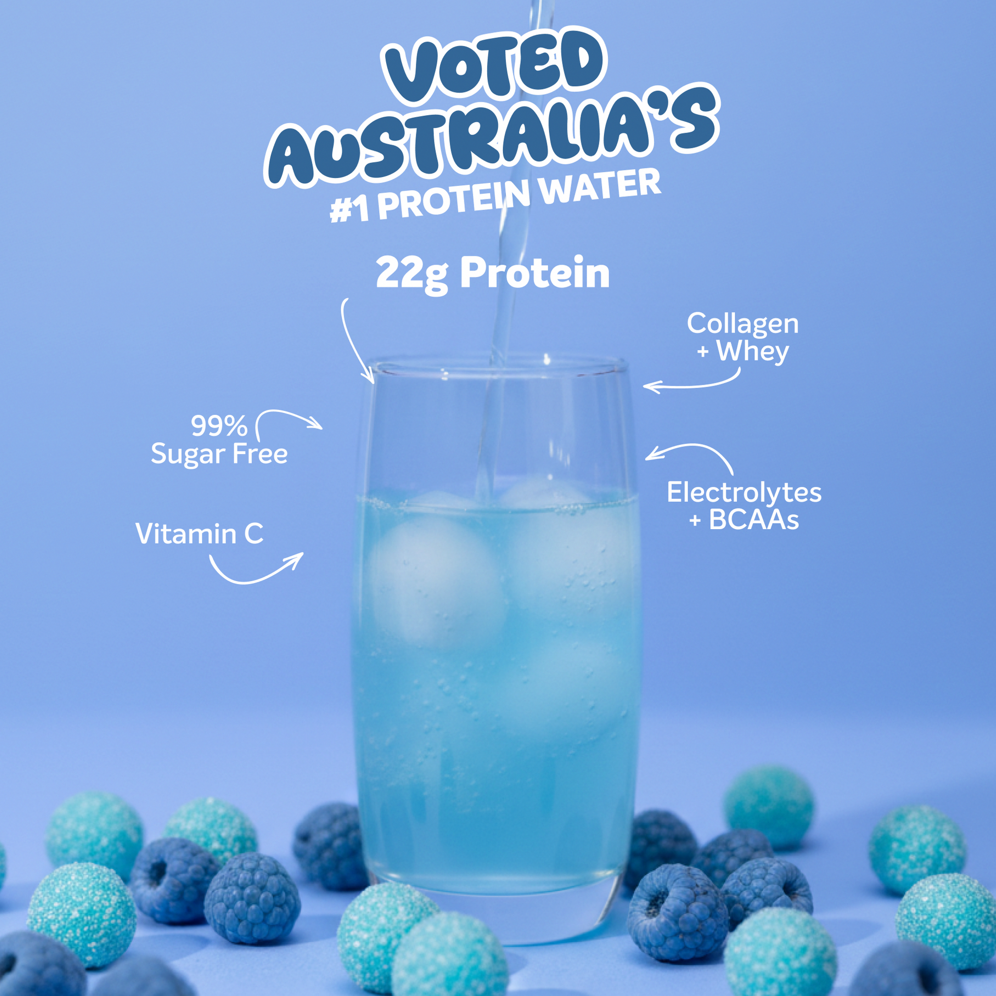 PROTEIN WATER - Sour Blue Raspberry - 25 serves