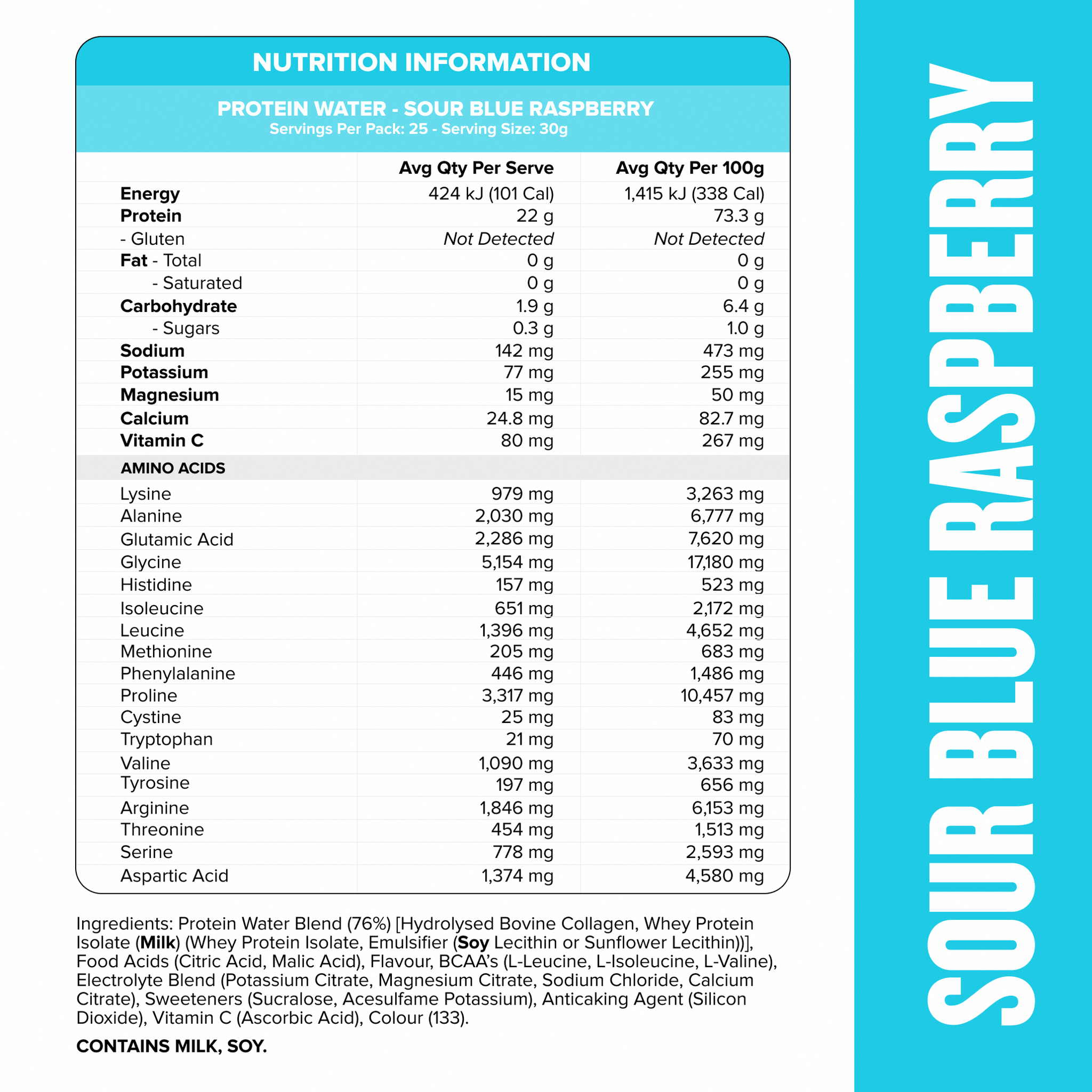 PROTEIN WATER - Sour Blue Raspberry - 25 serves