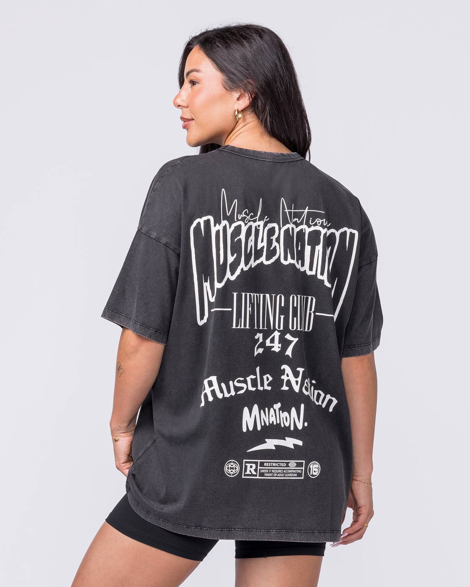 Rated R Oversized Vintage Tee - Washed Black / White