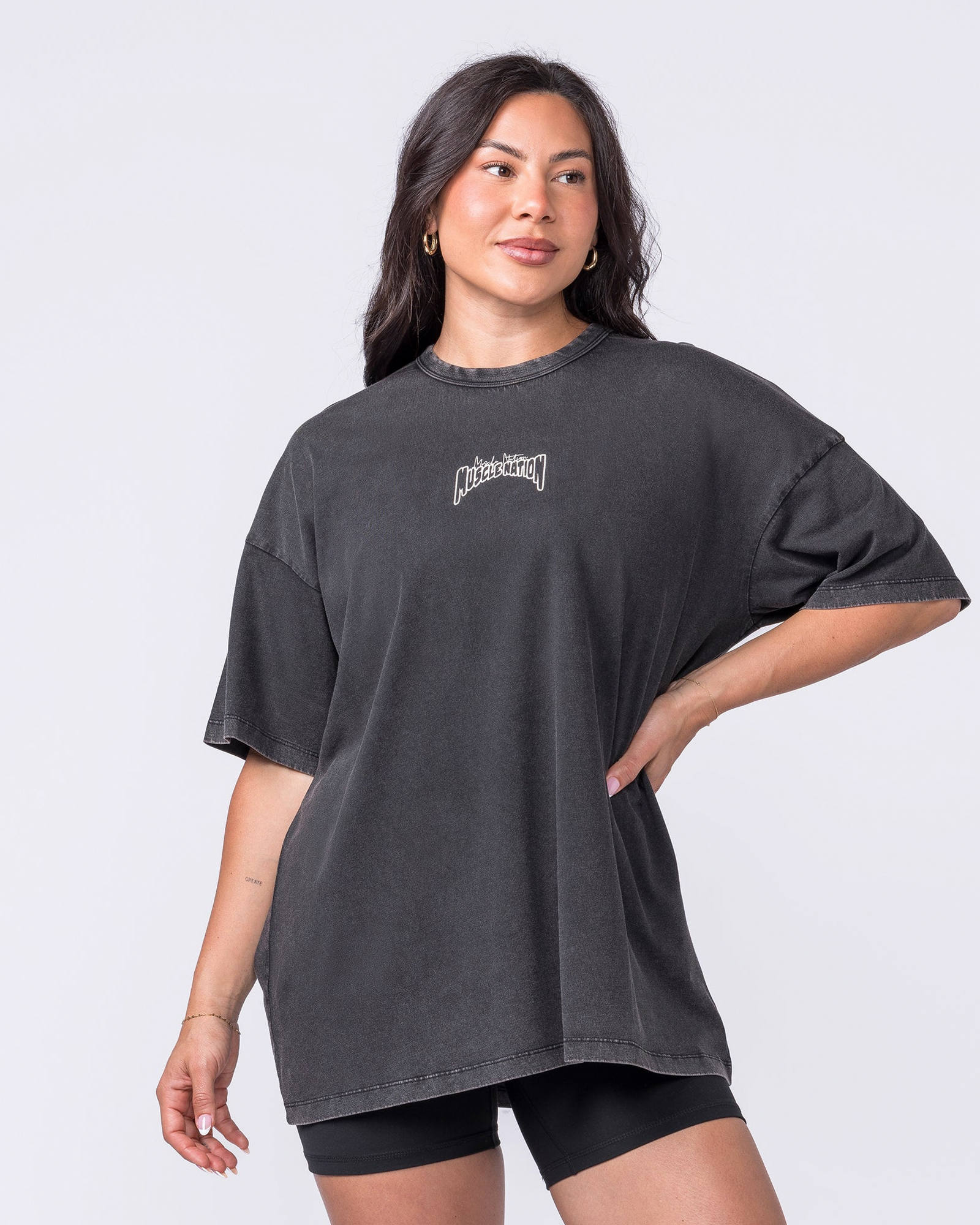 Rated R Oversized Vintage Tee - Washed Black / White