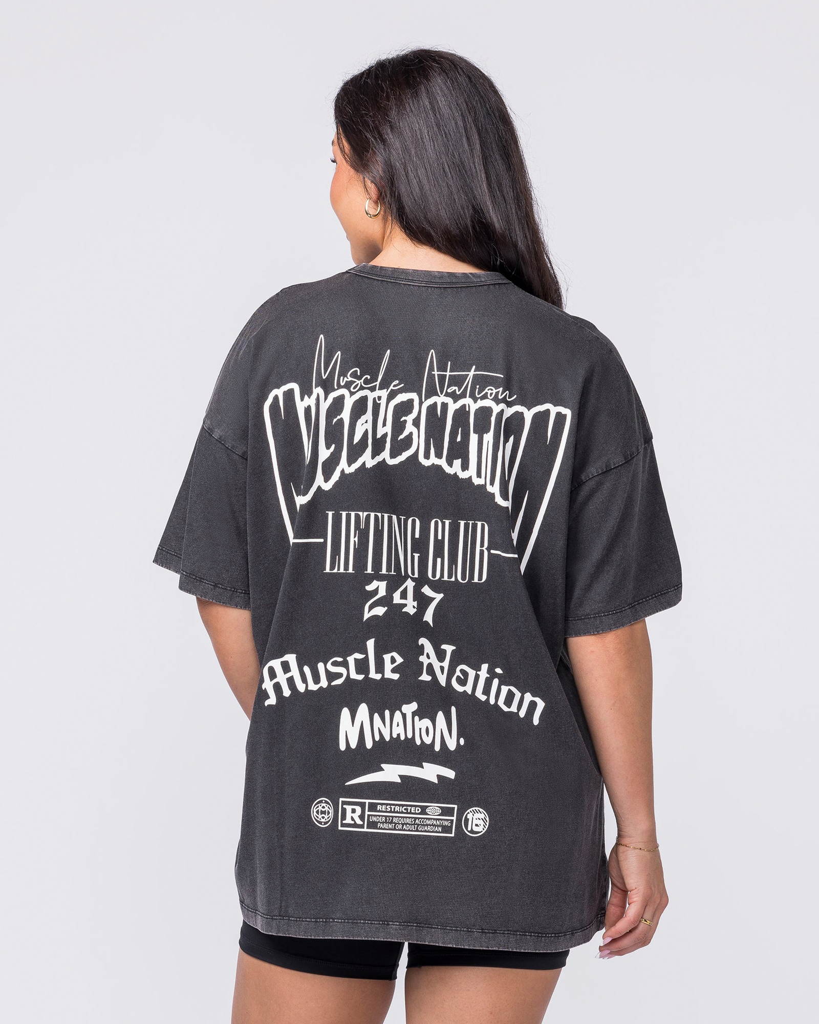 Rated R Oversized Vintage Tee - Washed Black / White