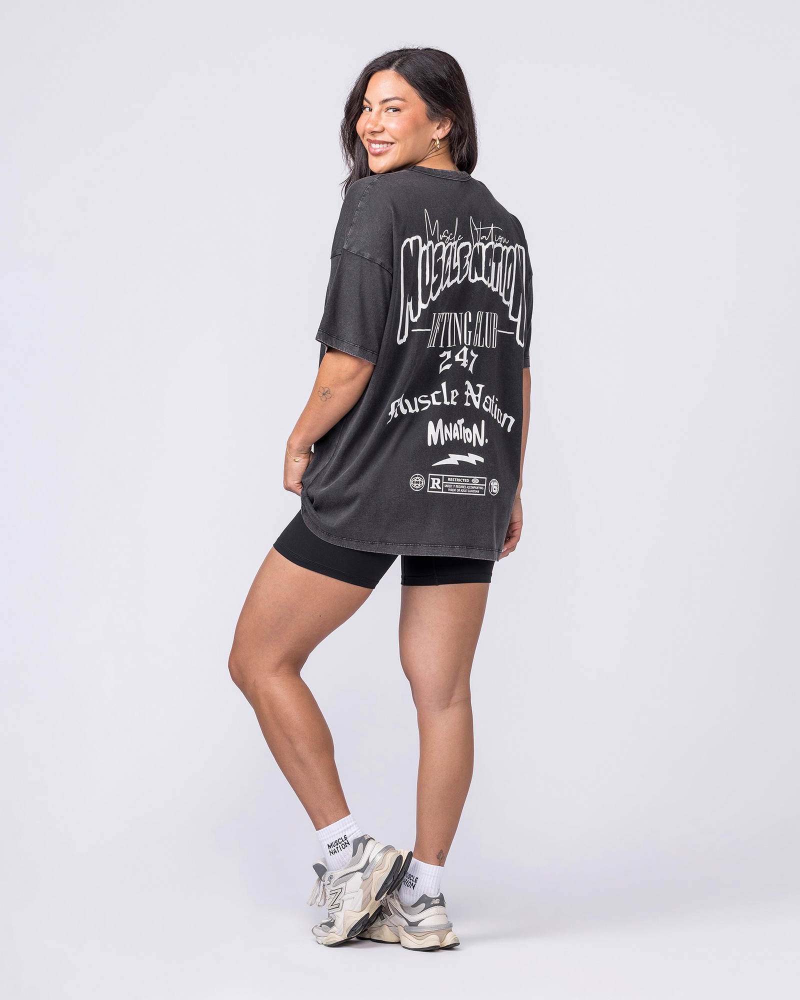 Rated R Oversized Vintage Tee - Washed Black / White