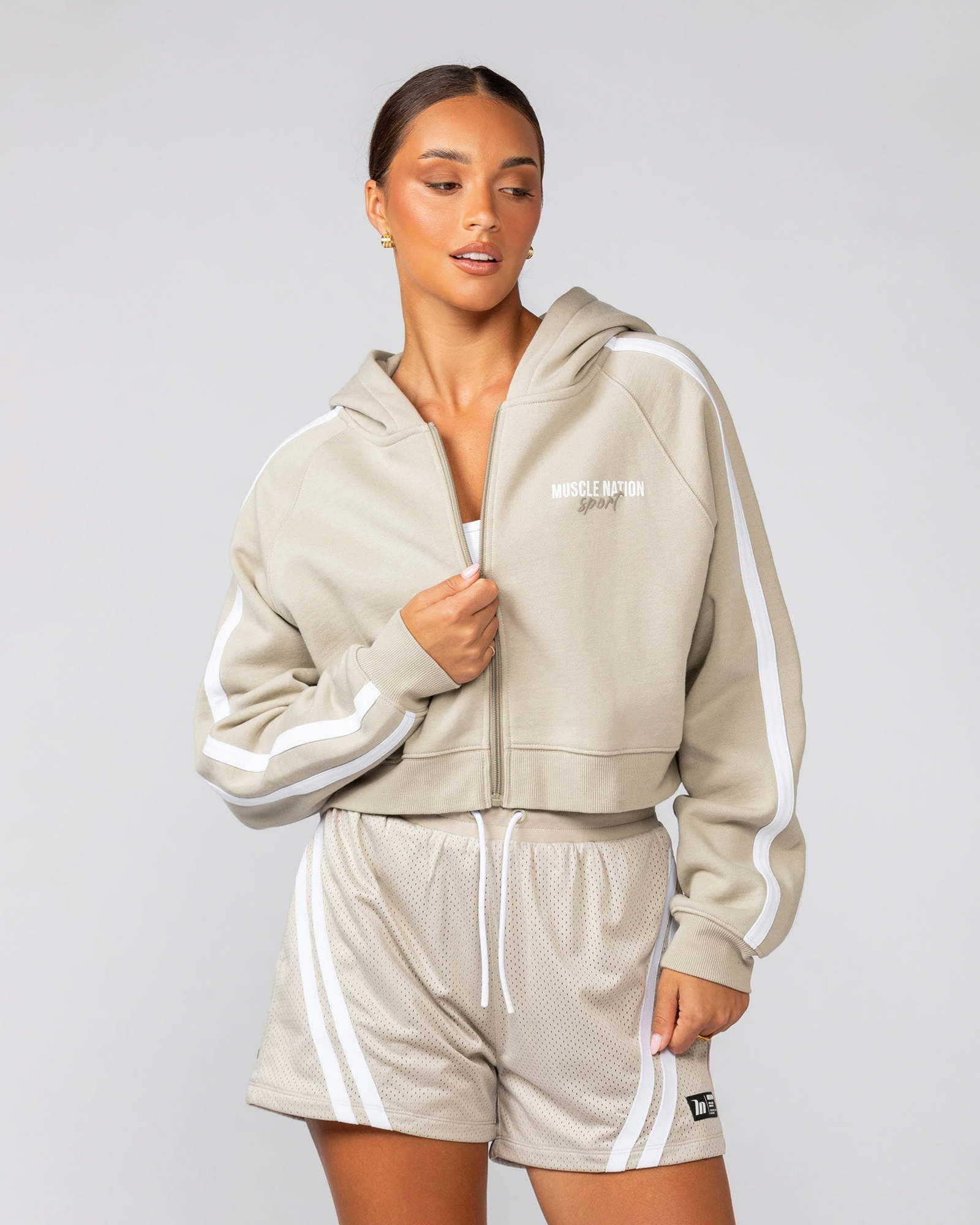 Recoup Cropped Zip Up Hoodie - Stone