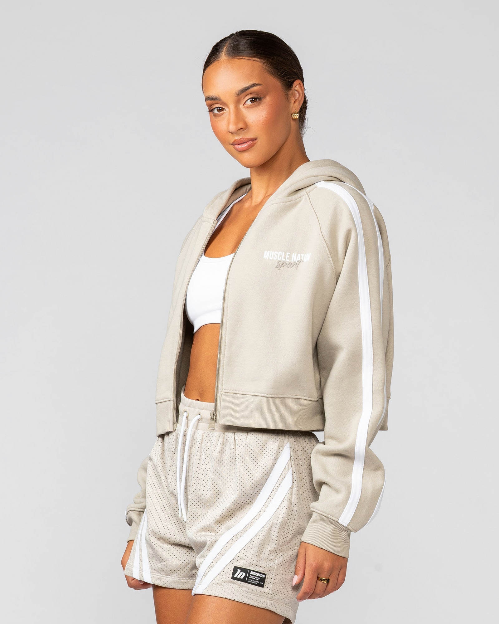 Recoup Cropped Zip Up Hoodie - Stone