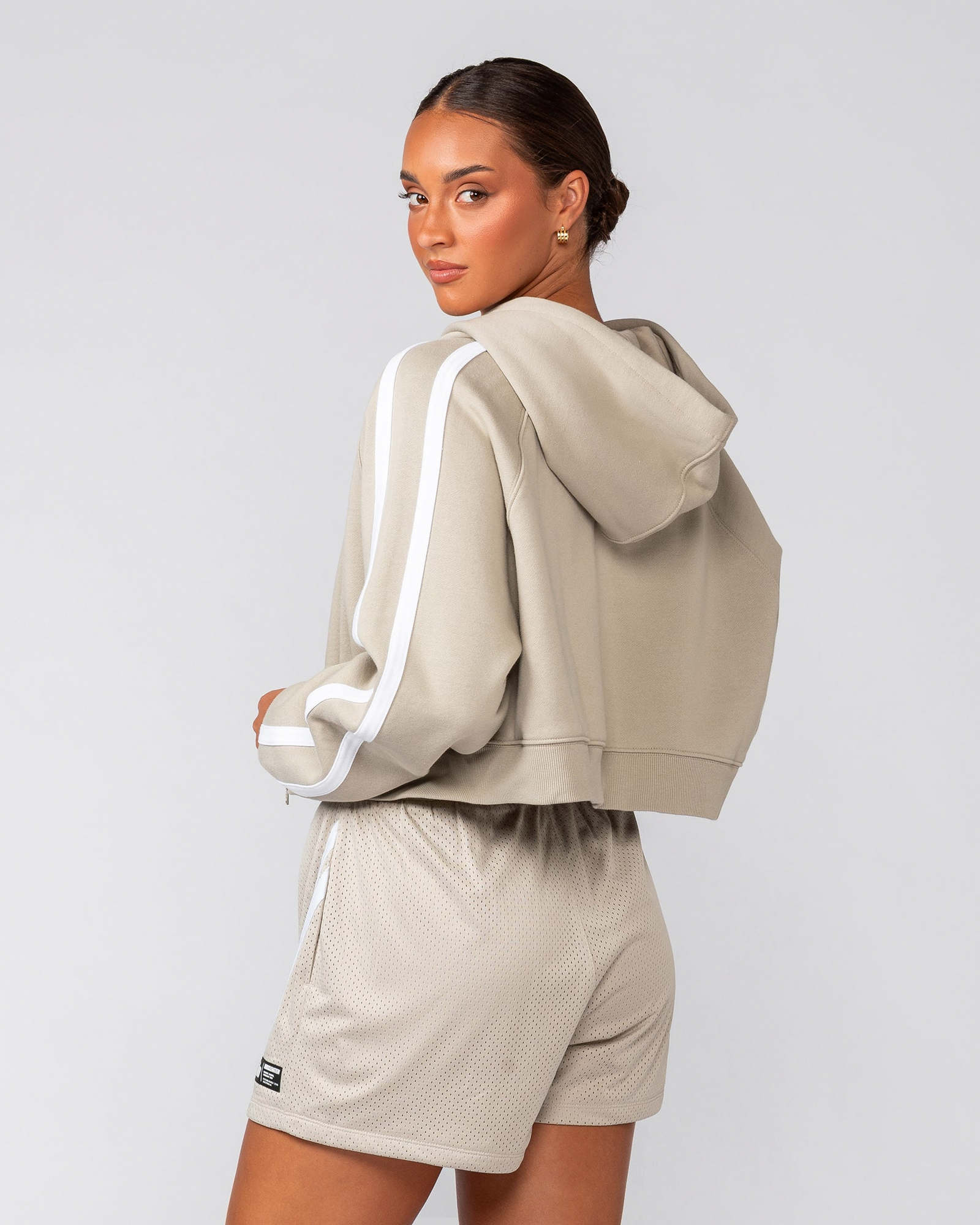 Recoup Cropped Zip Up Hoodie - Stone
