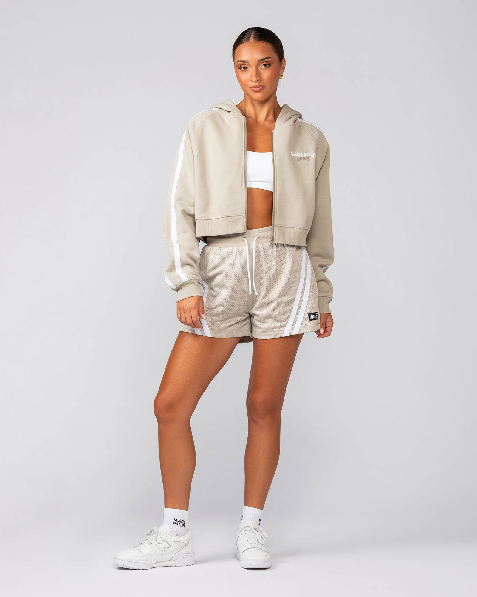 Recoup Cropped Zip Up Hoodie - Stone