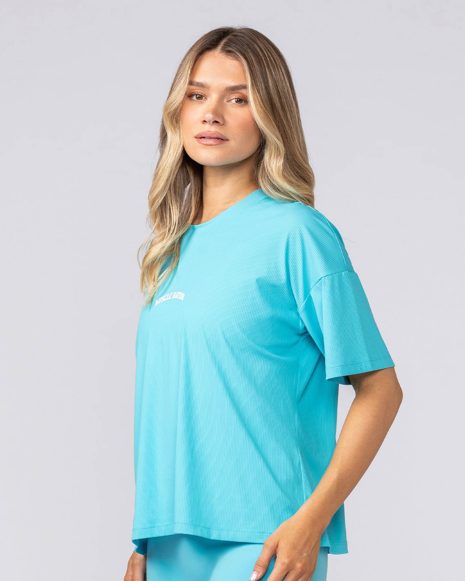Rib Boxy Training Tee - Oasis Blue
