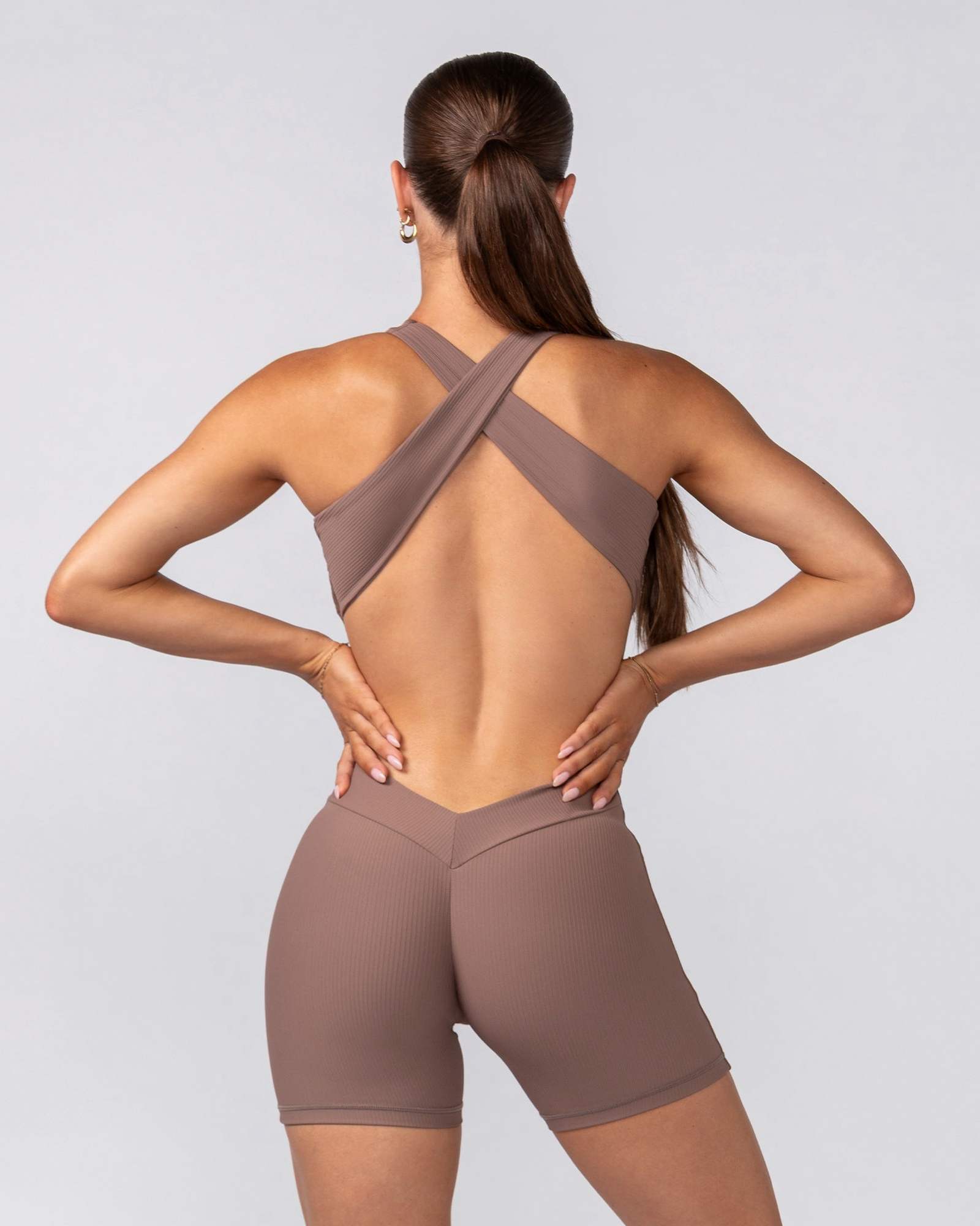 Rib Zip Up One Piece - Frappe