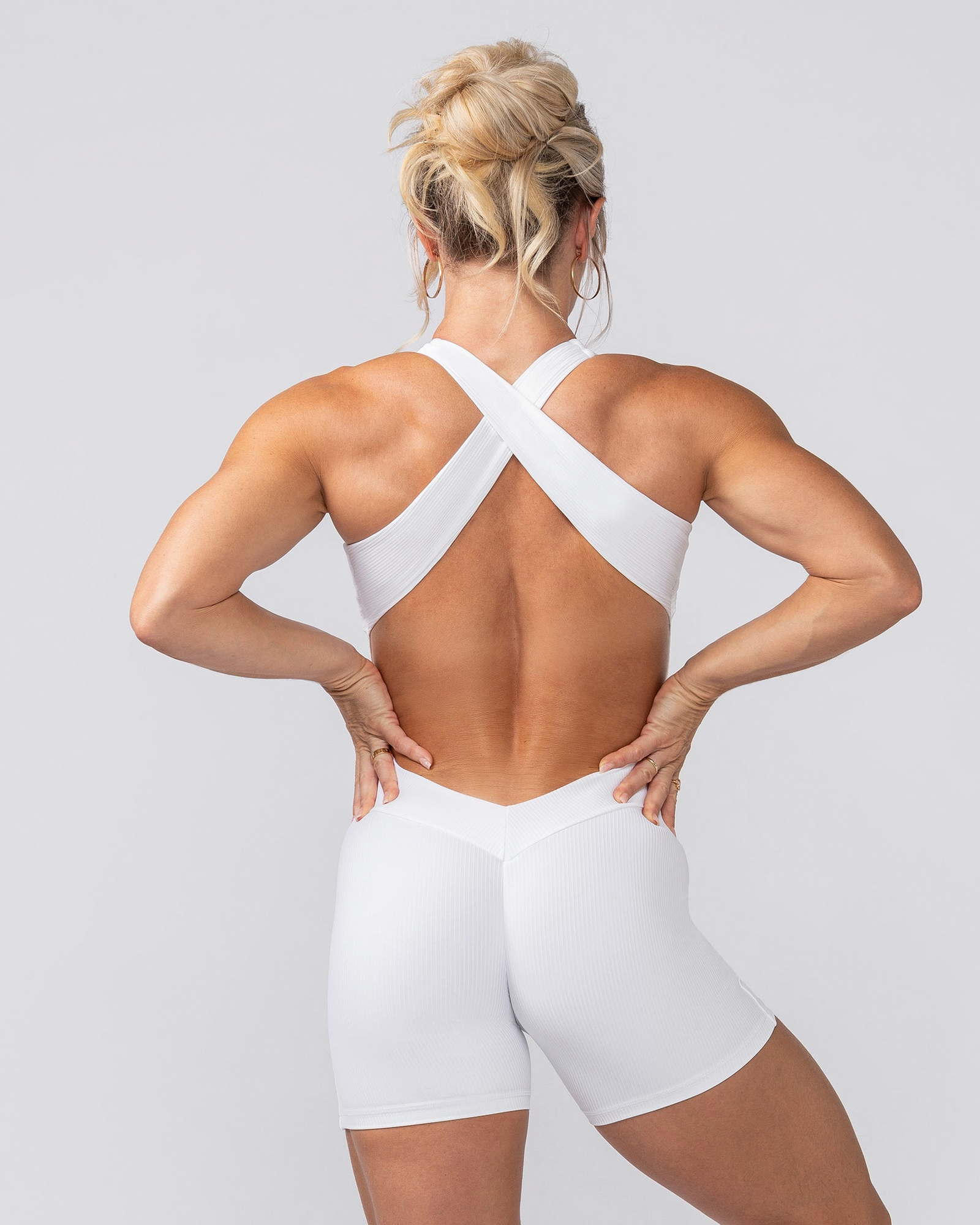 Rib Zip Up One Piece - White