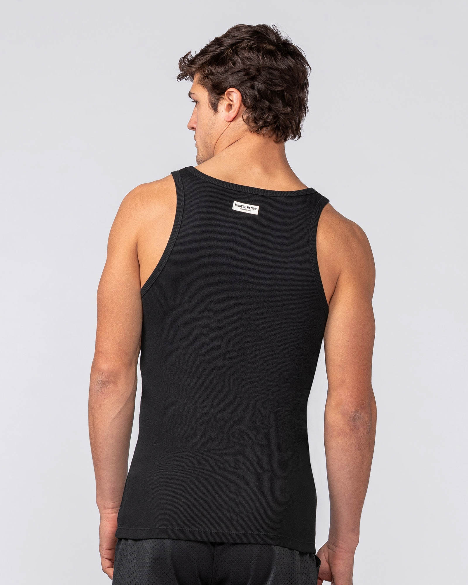 Ribbed Fitted Square Neck Training Tank - Black