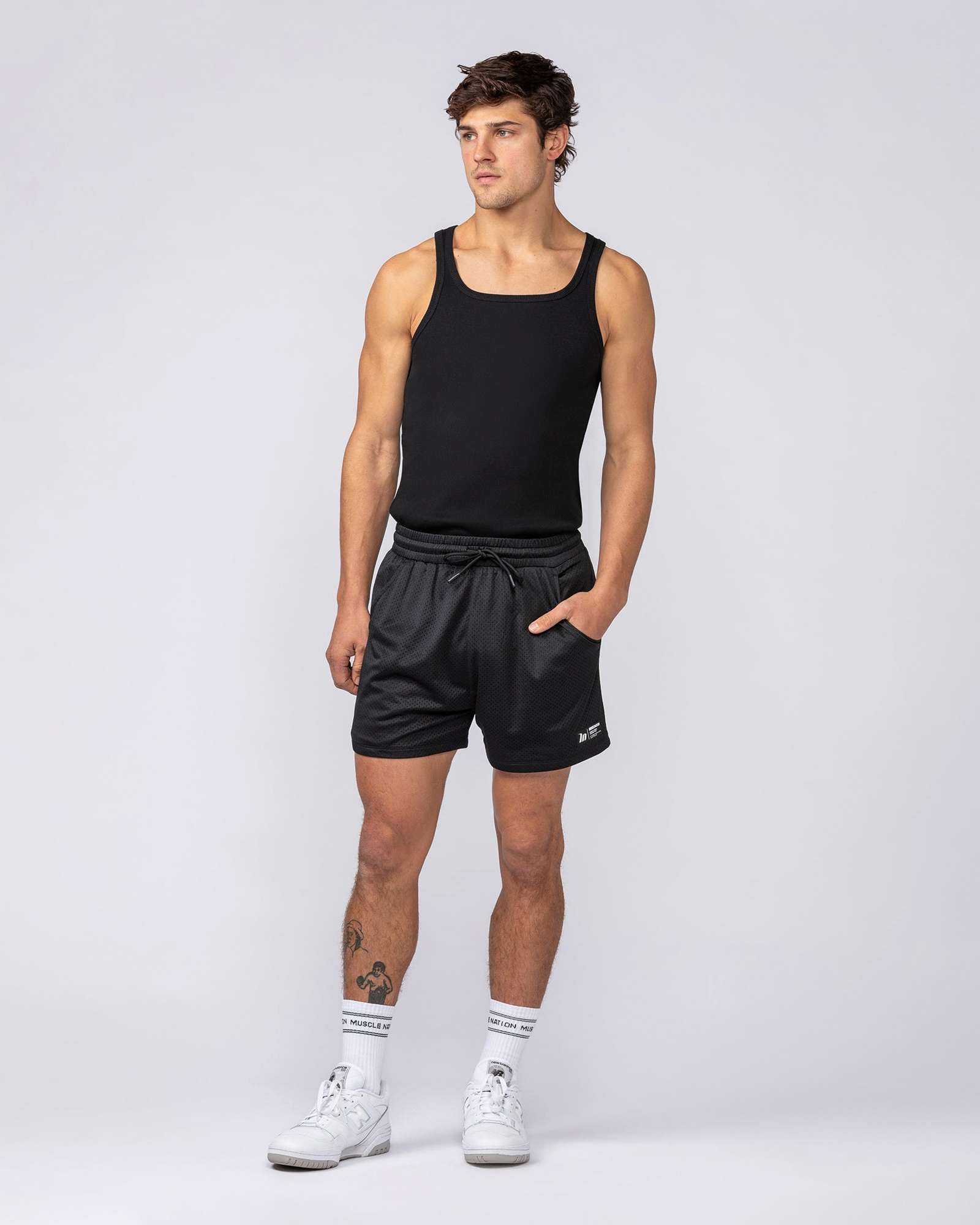 Ribbed Fitted Square Neck Training Tank - Black