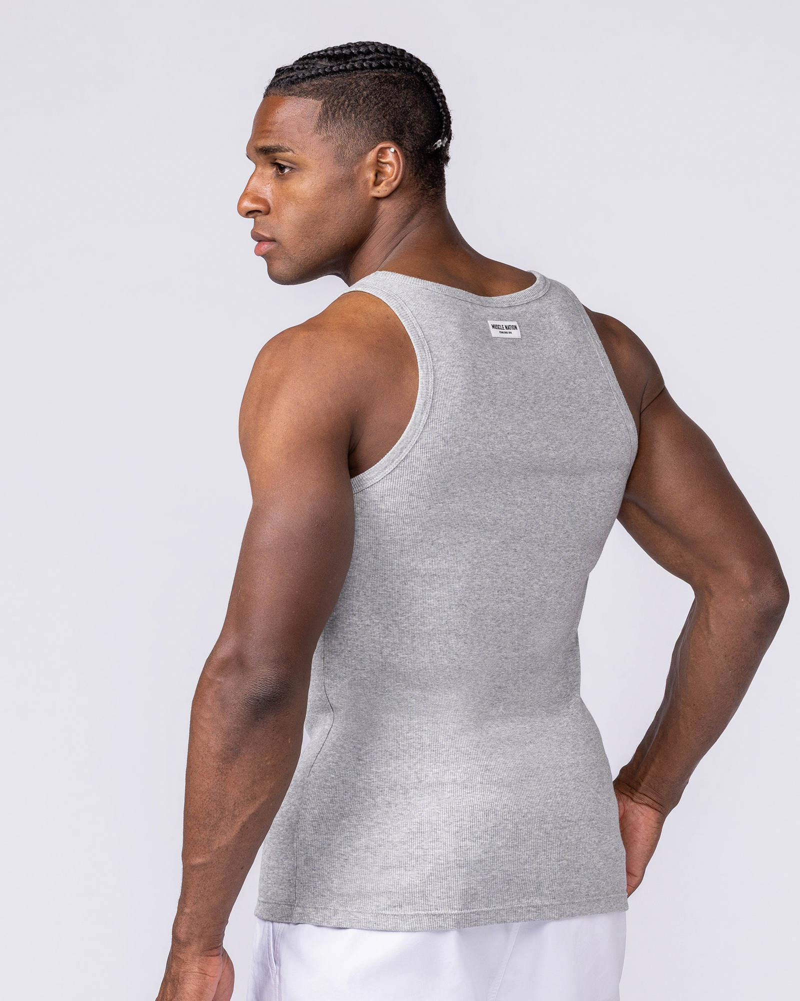 Ribbed Fitted Square Neck Training Tank - Grey Marl