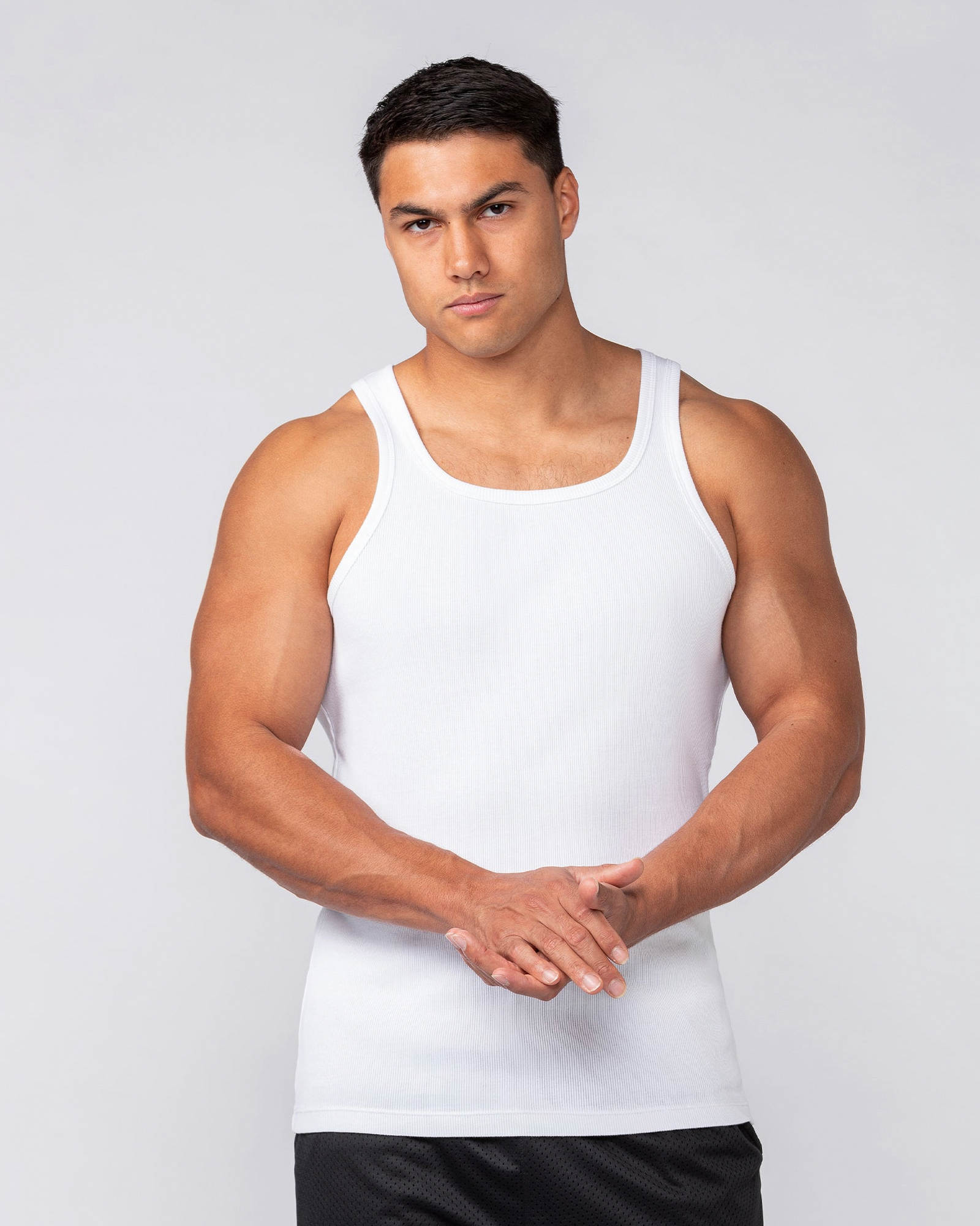 Ribbed Fitted Square Neck Training Tank - White