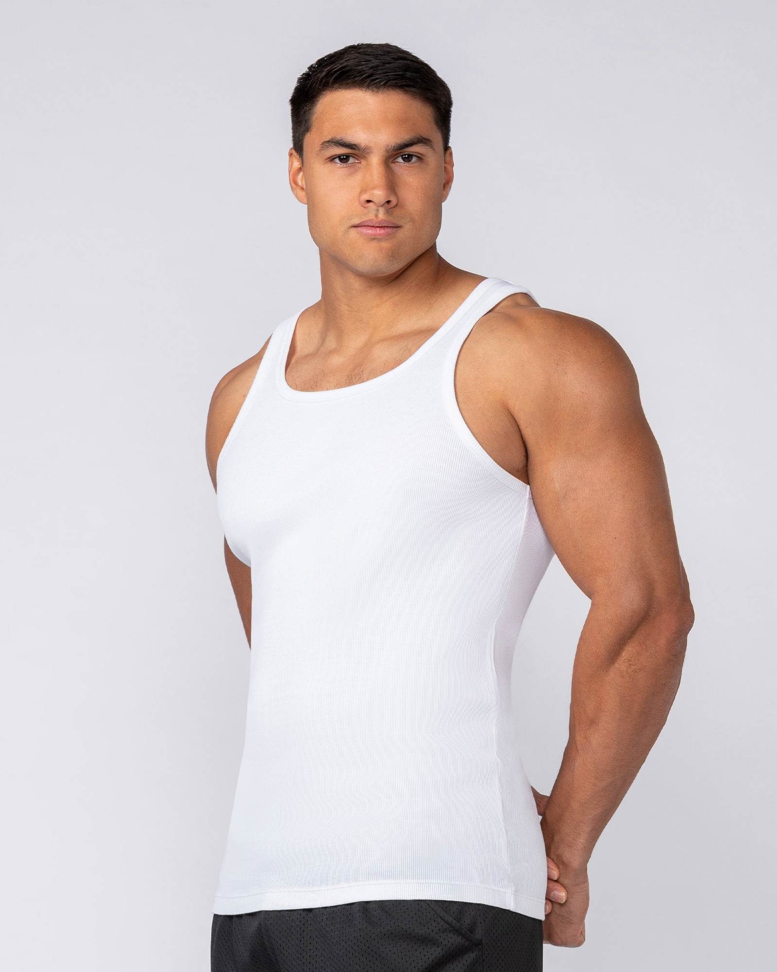 Ribbed Fitted Square Neck Training Tank - White