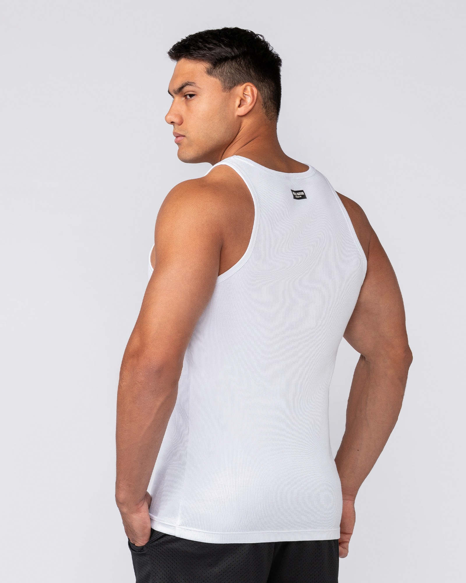 Ribbed Fitted Square Neck Training Tank - White