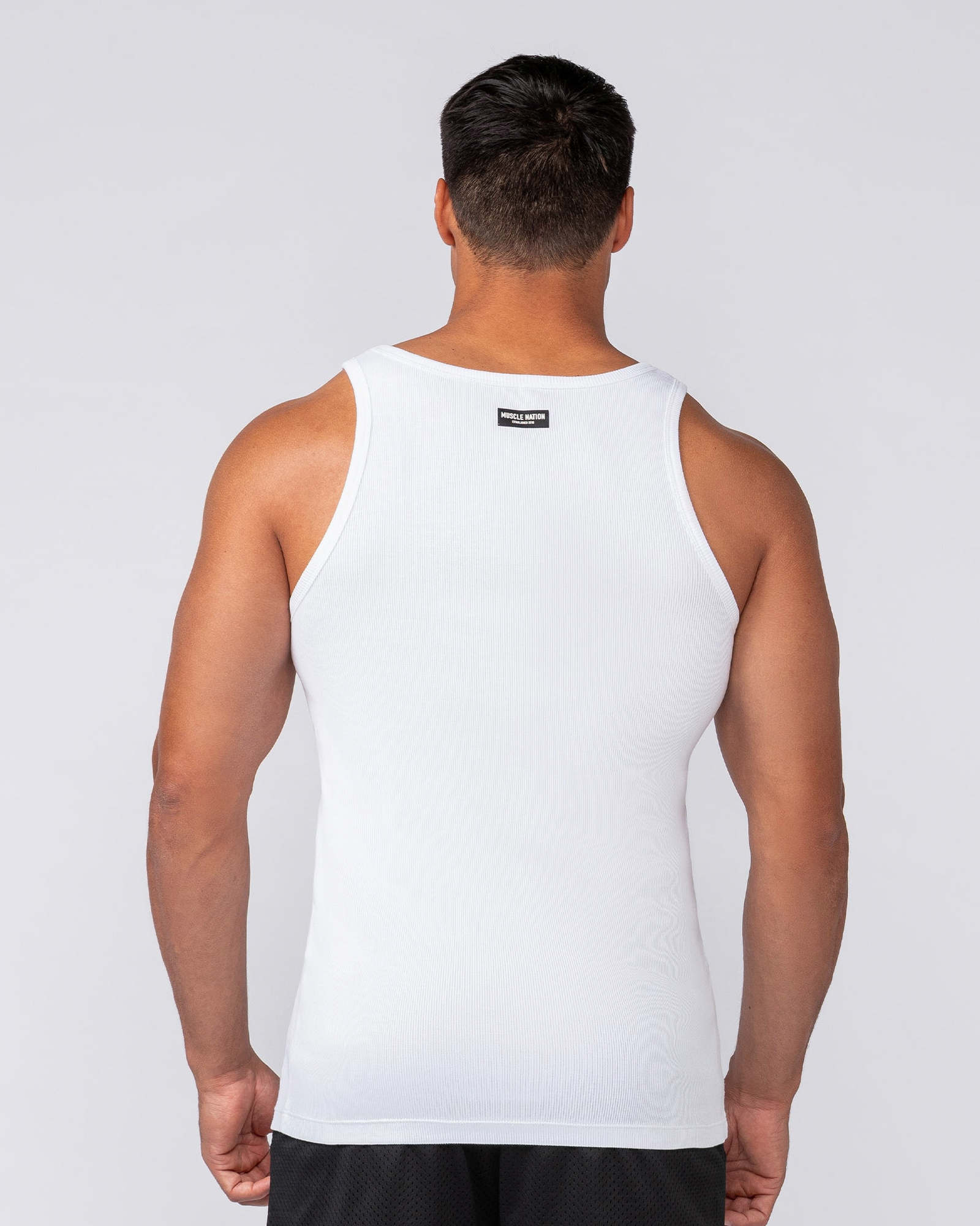 Ribbed Fitted Square Neck Training Tank - White