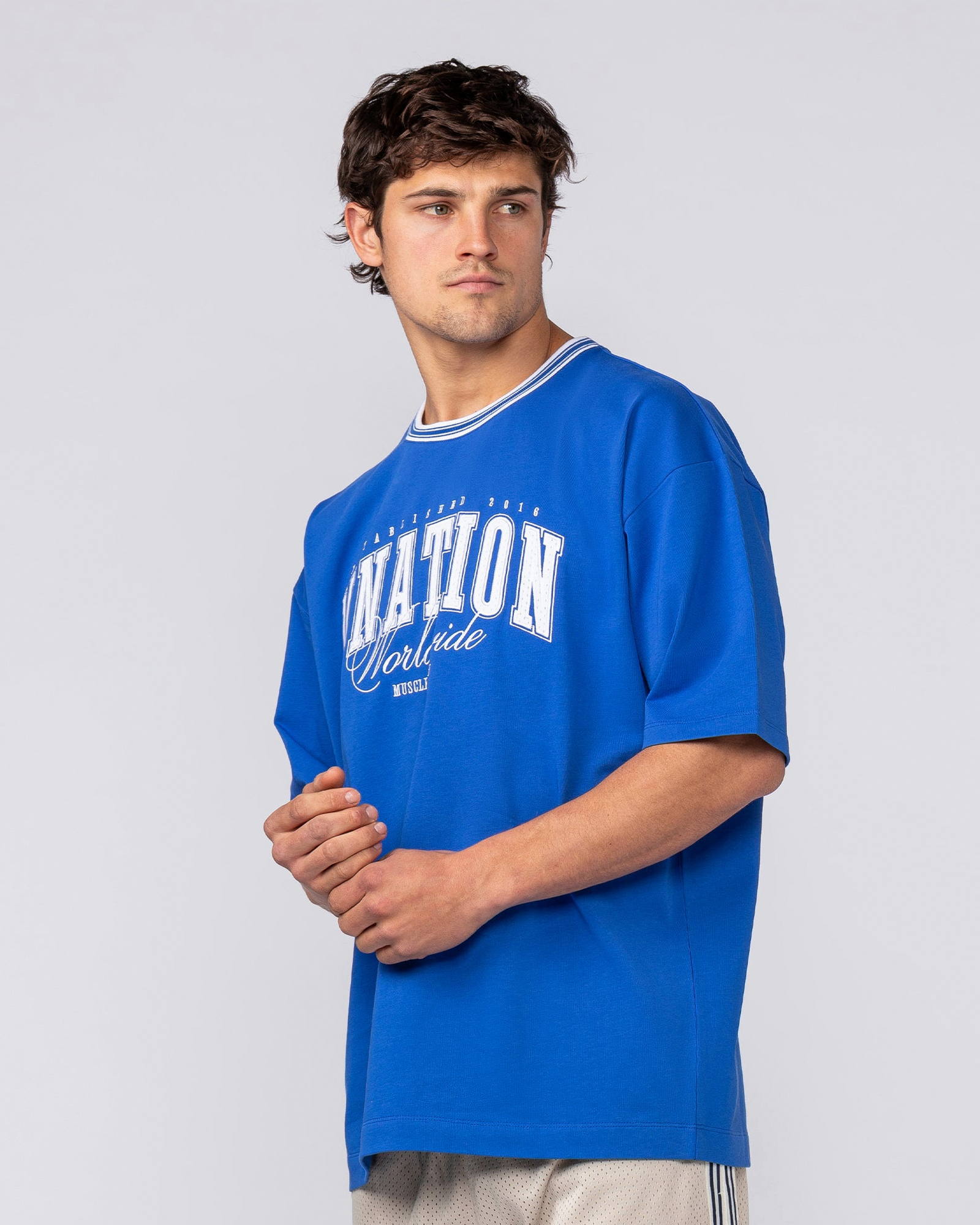 Ringer Oversized Tee - Power Blue