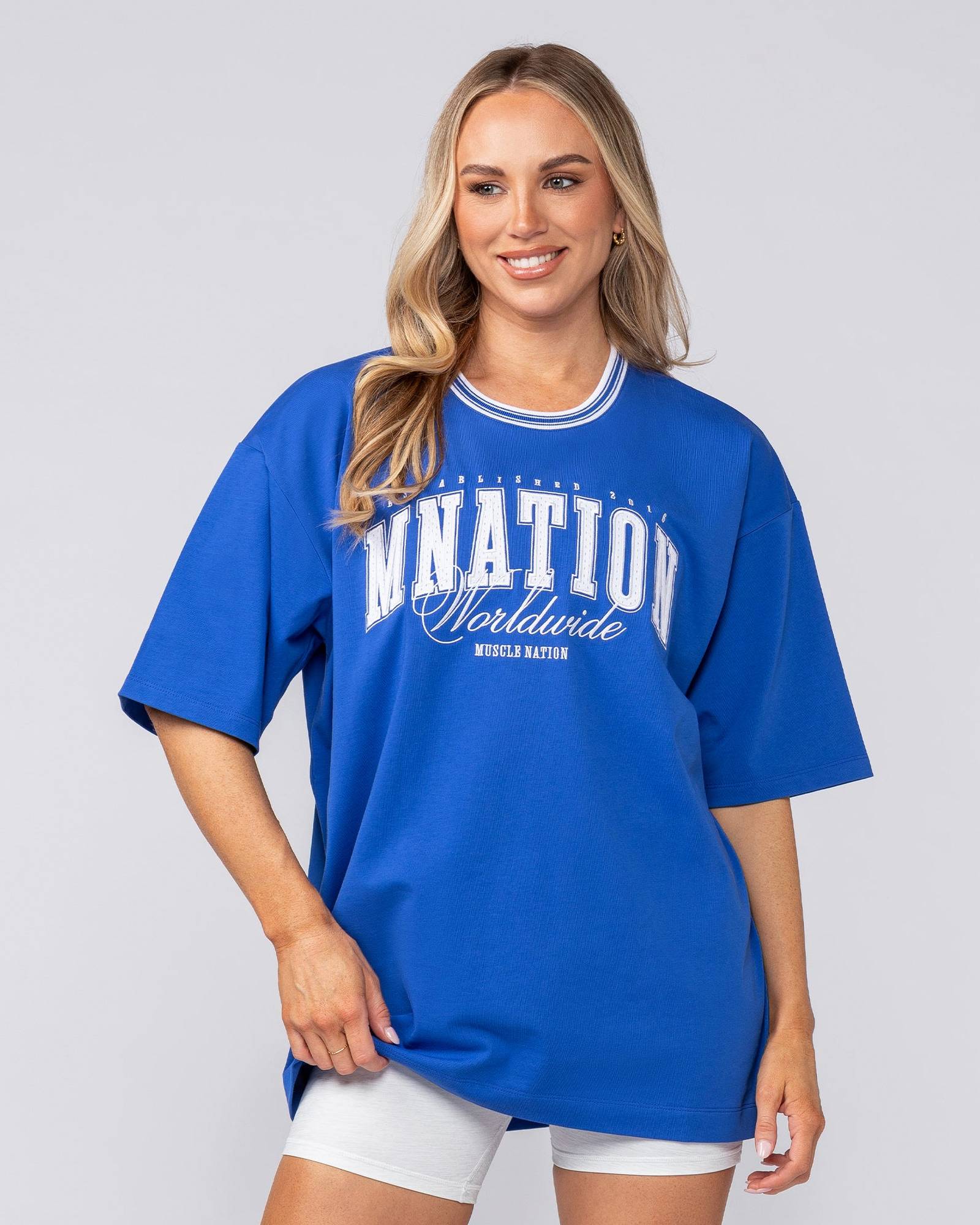 Ringer Oversized Tee - Power Blue