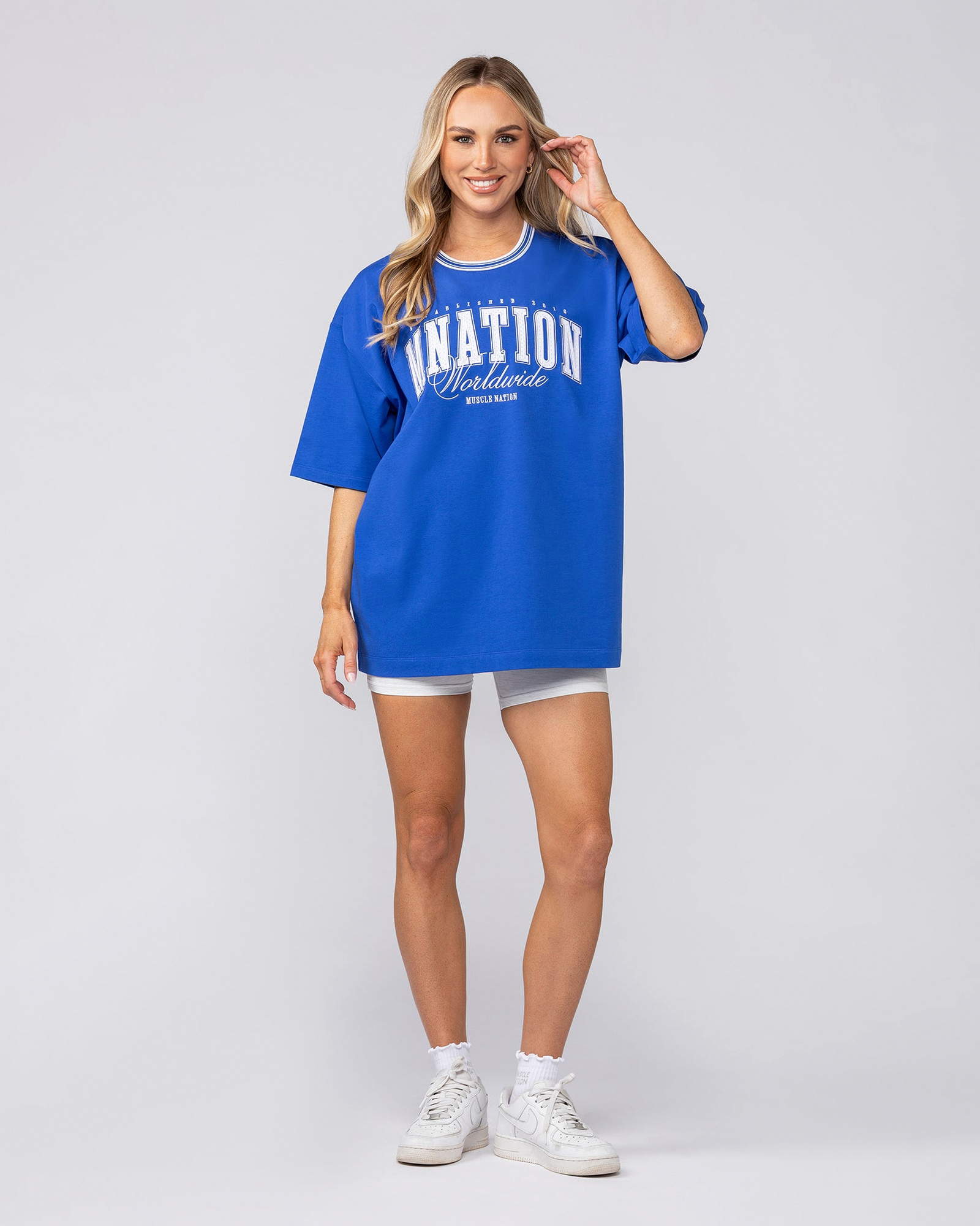 Ringer Oversized Tee - Power Blue