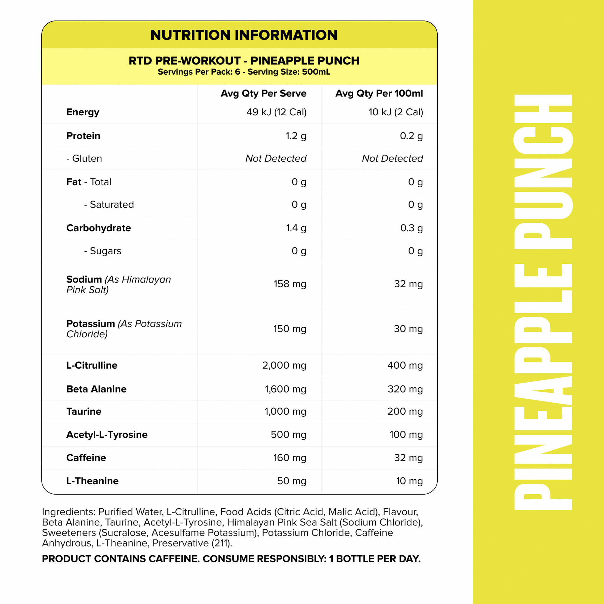 Pre-Workout RTD - Pineapple Punch 500ml (12 Pack)