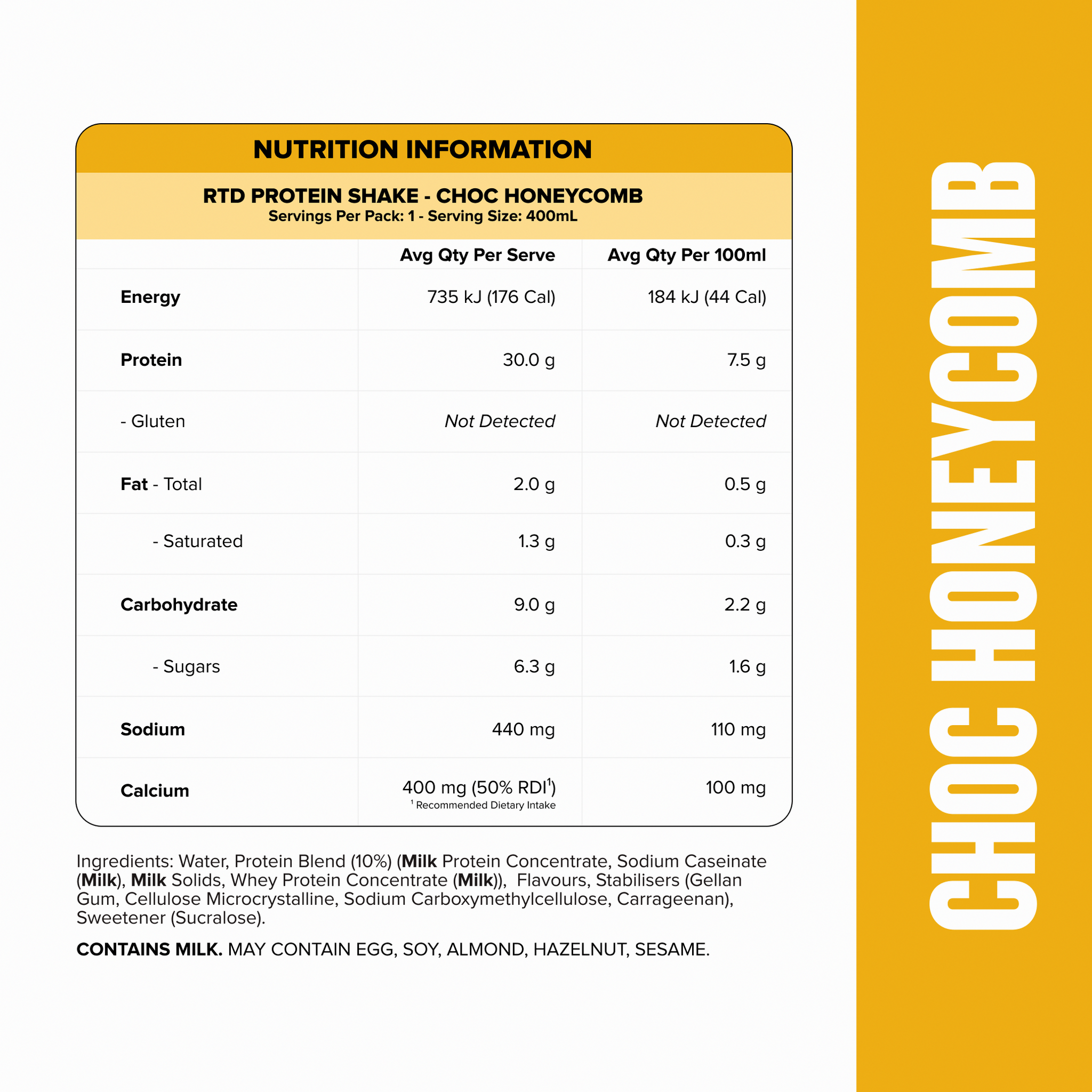 Protein Shake RTD - Choc Honeycomb 400ml Bottle (6 Pack)