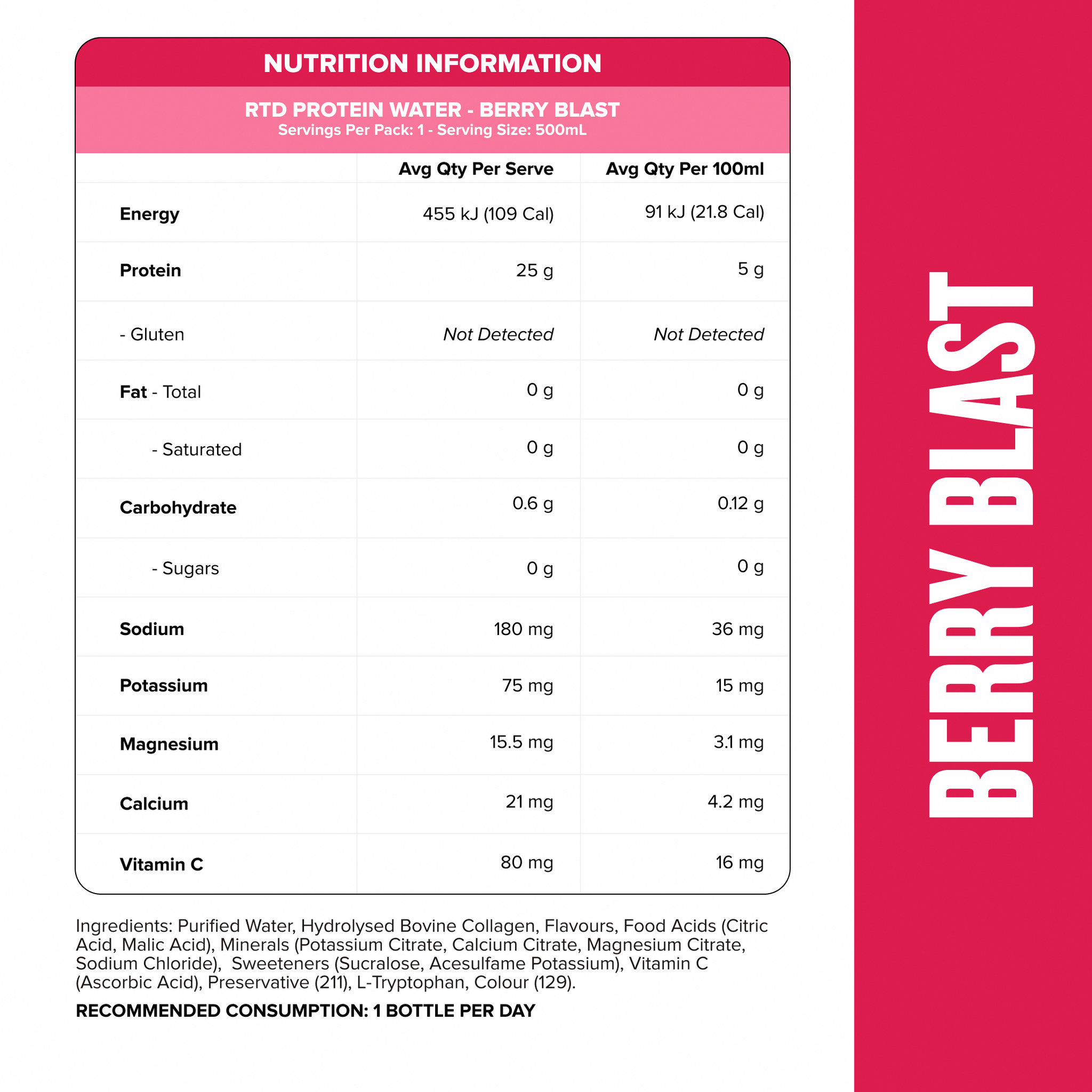 Protein Water RTD - Berry Blast 500ml (12 Pack)