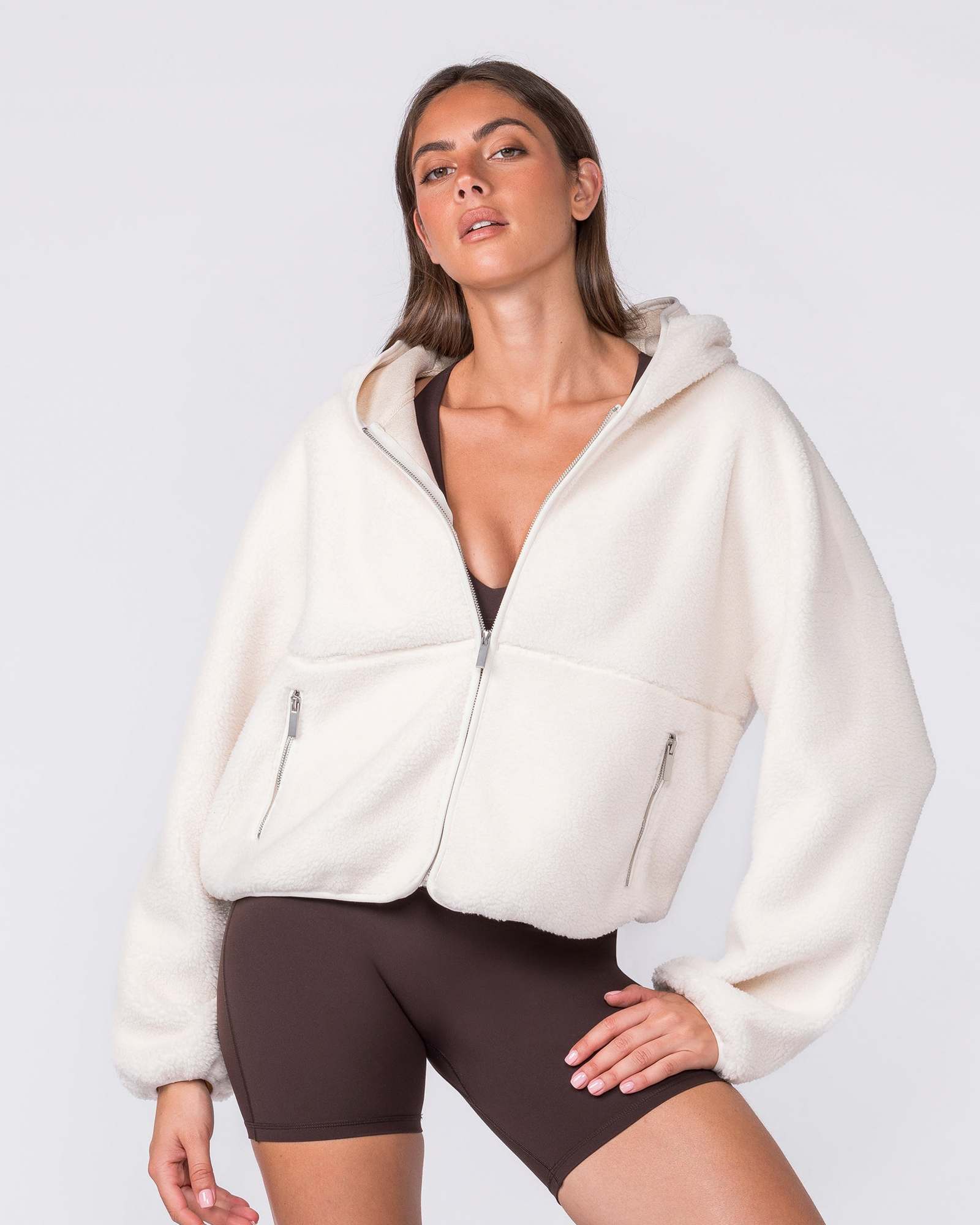 Sherpa Zip Through Hoodie - Whipped Cream