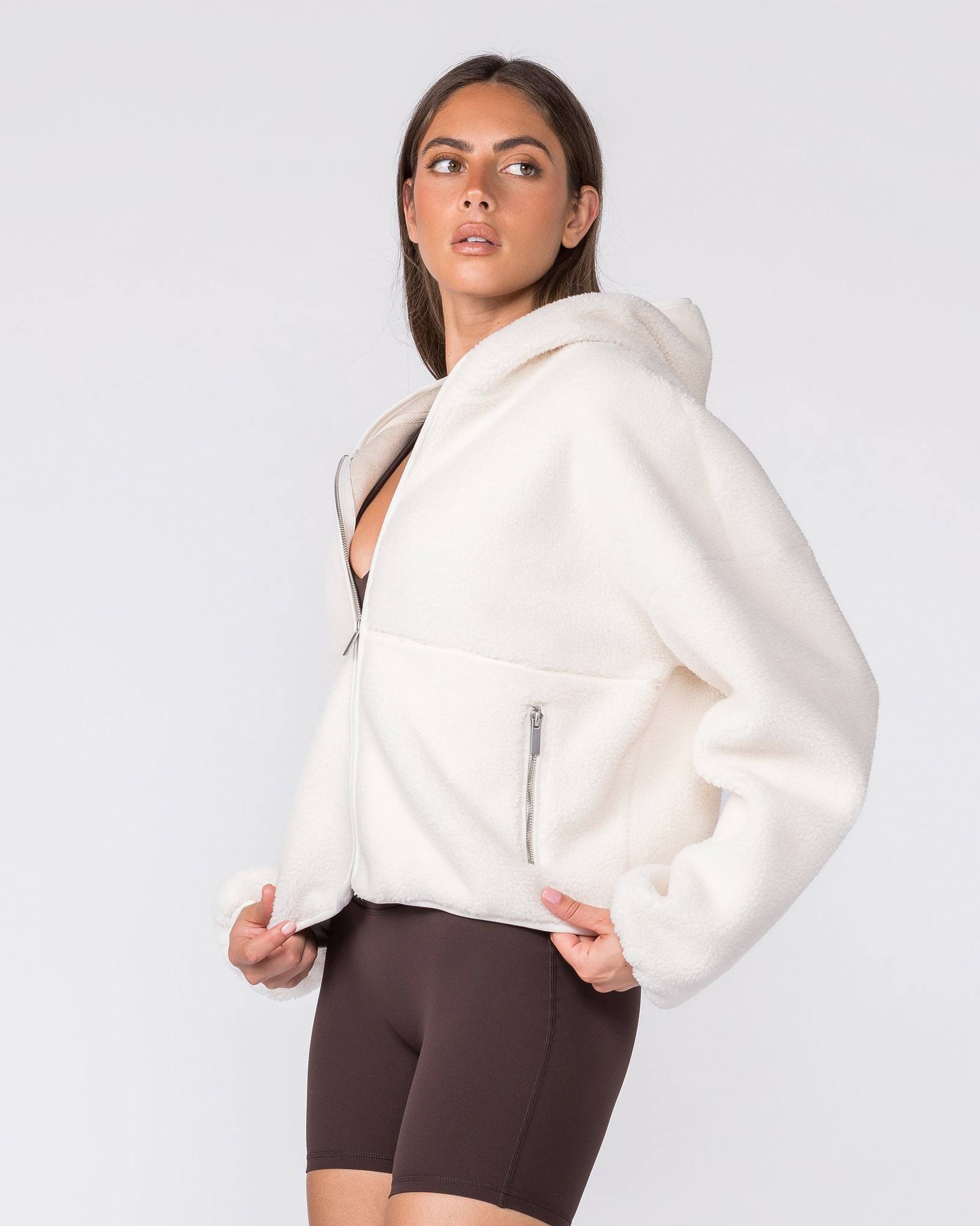 Sherpa Zip Through Hoodie - Whipped Cream