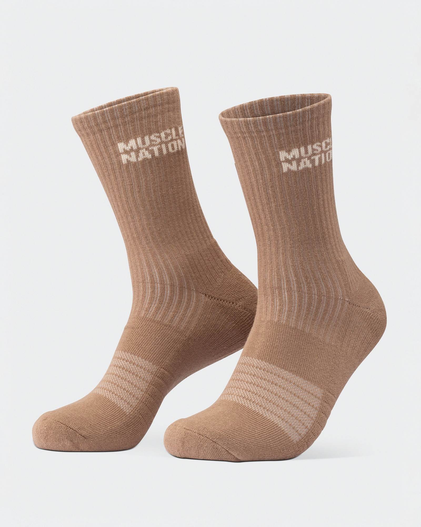 Mens Essential Crew Socks (3x Pack) - Cream / Eggshell / Evergreen