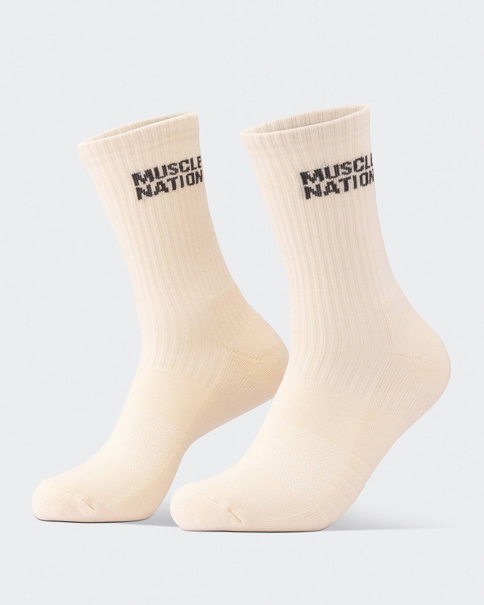 Mens Essential Crew Socks (3x Pack) - Cream / Eggshell / Evergreen