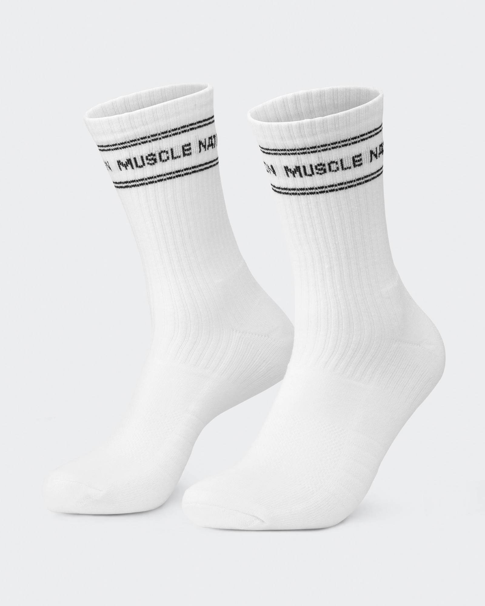 Mens Stripe Crew Sock (2x Pack) - White