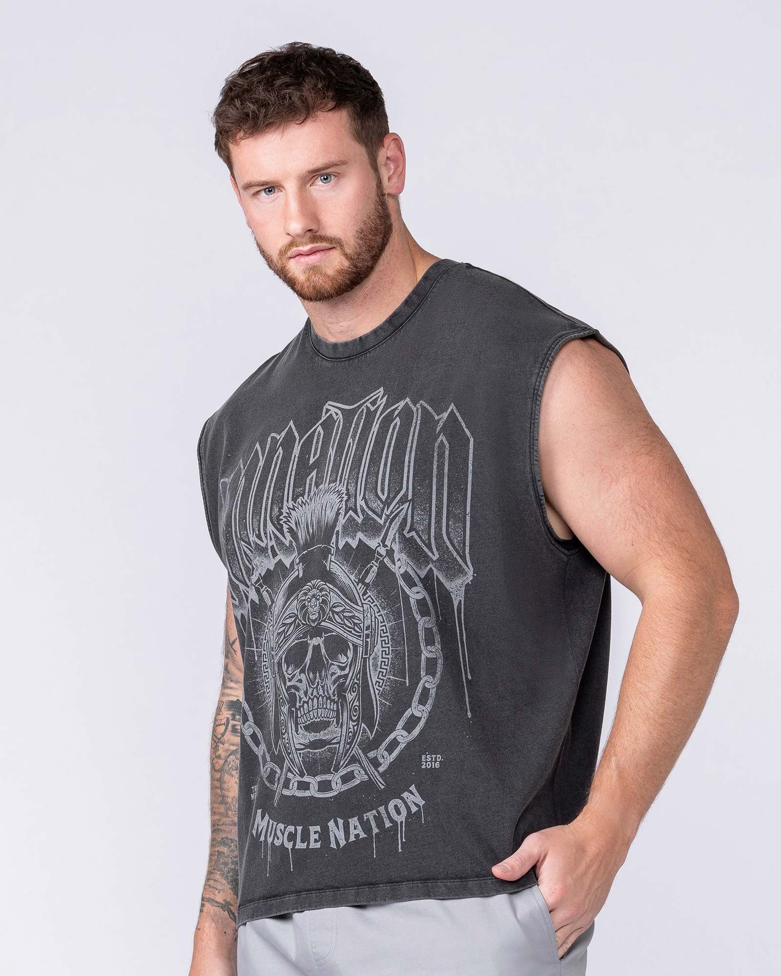 Spartan Vintage Boxy Muscle Tank - Washed Black