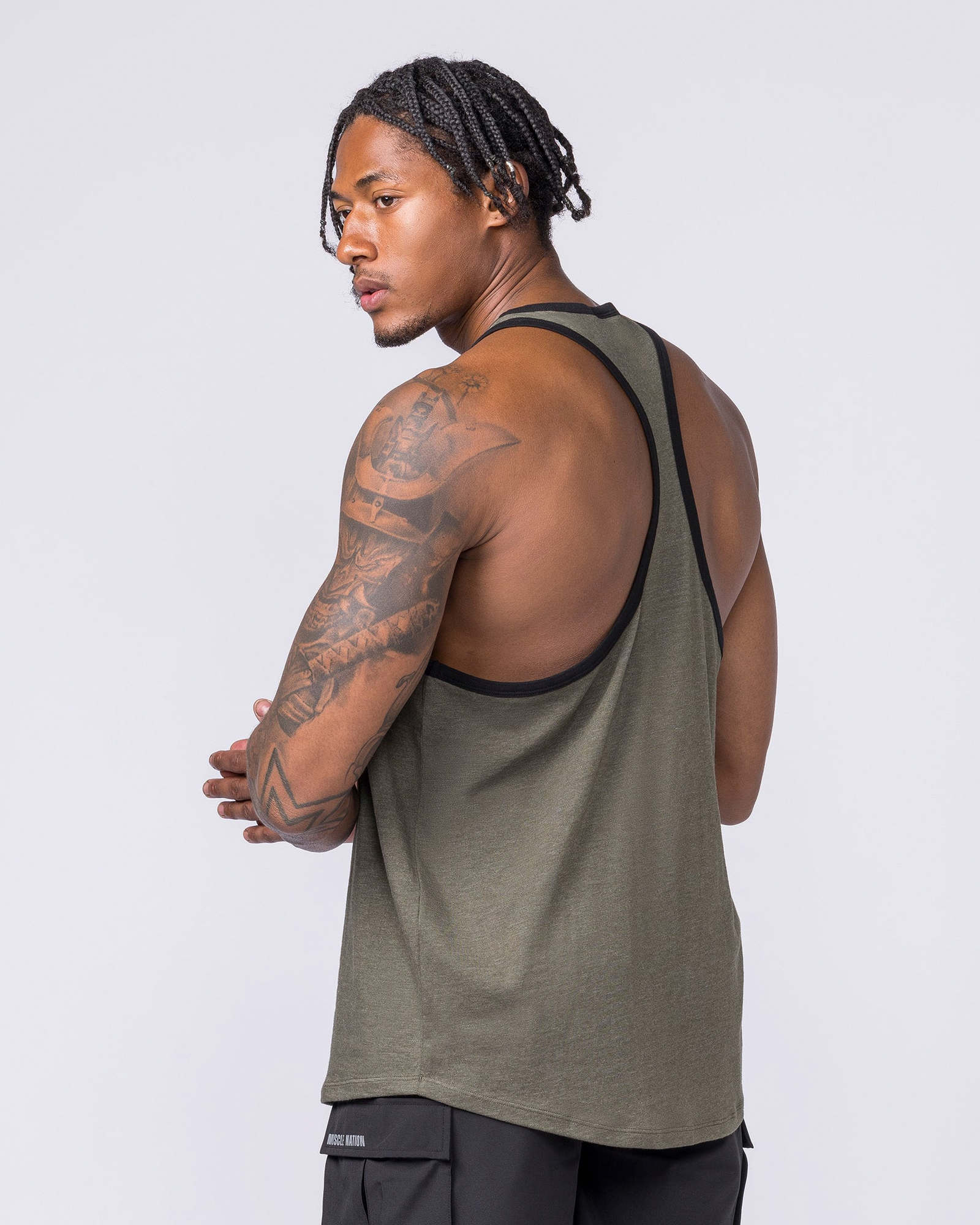 Striker Y Back Singlet - Dark Khaki Marl