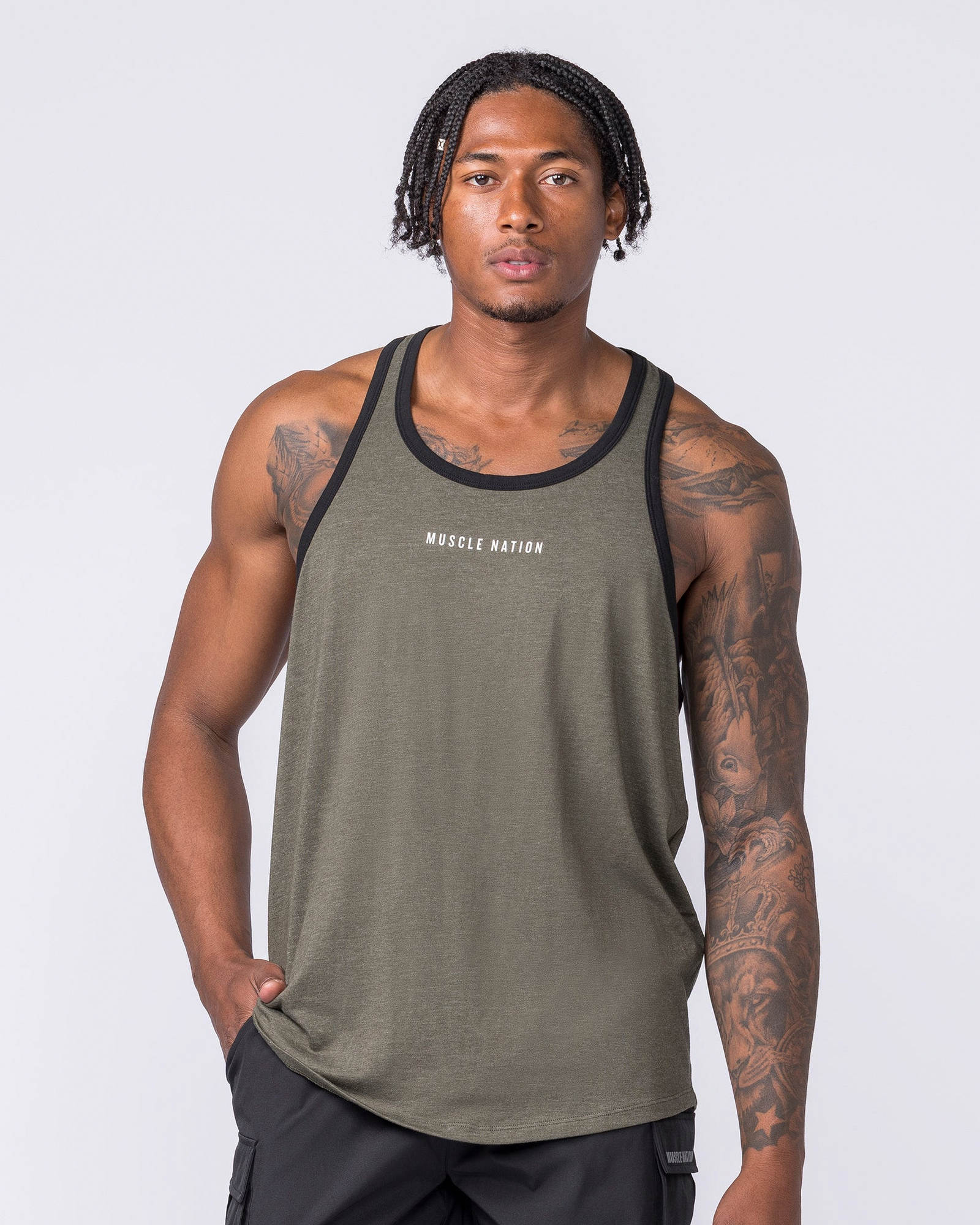 Striker Y Back Singlet - Dark Khaki Marl